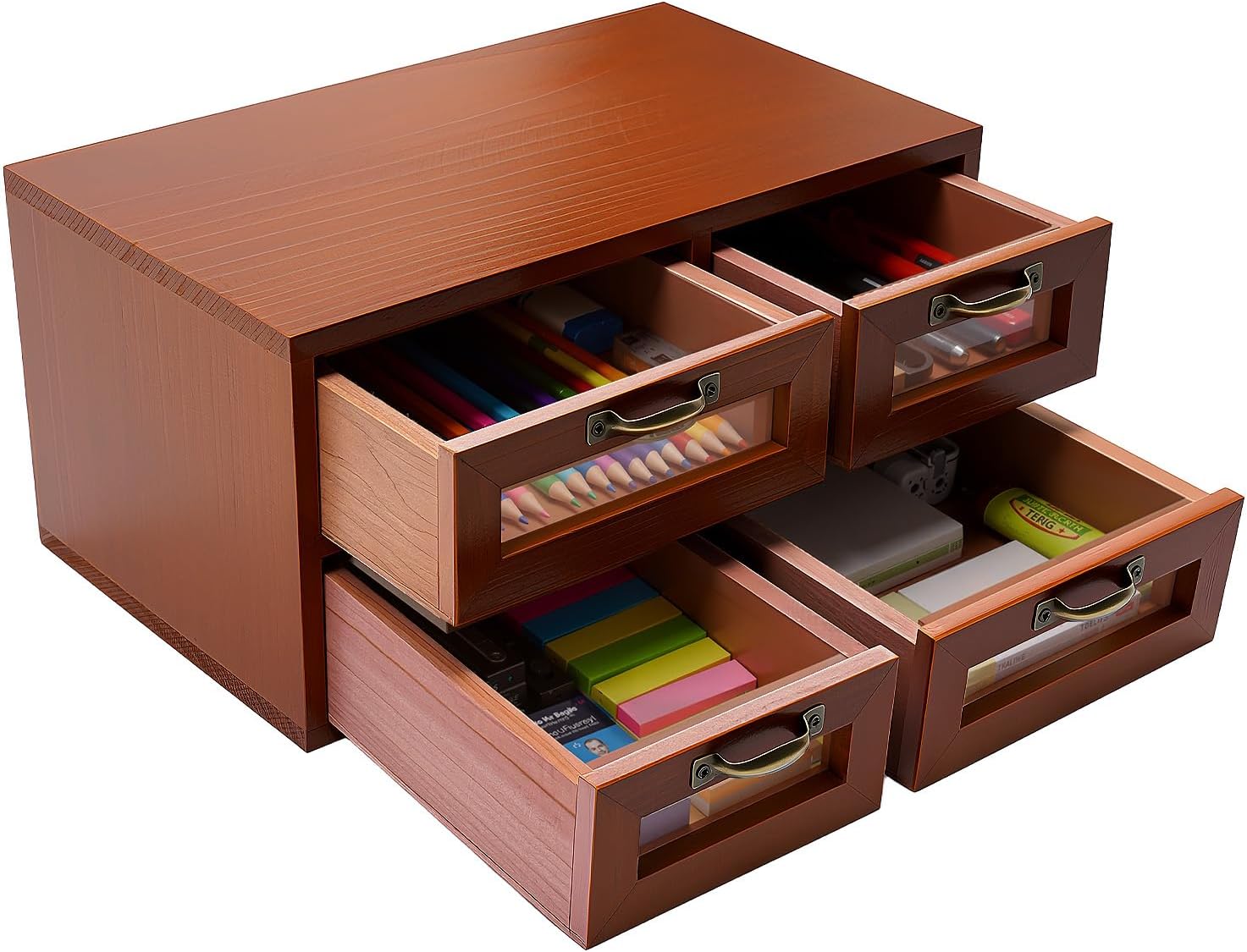 Desk Organizer with 4 Drawers, Wooden Apothecary Cabinet Desktop Storage Cabinet File Holder, Makeup Organizer Filing Case for Office Bedroom Home, L11.8*W7*H6in