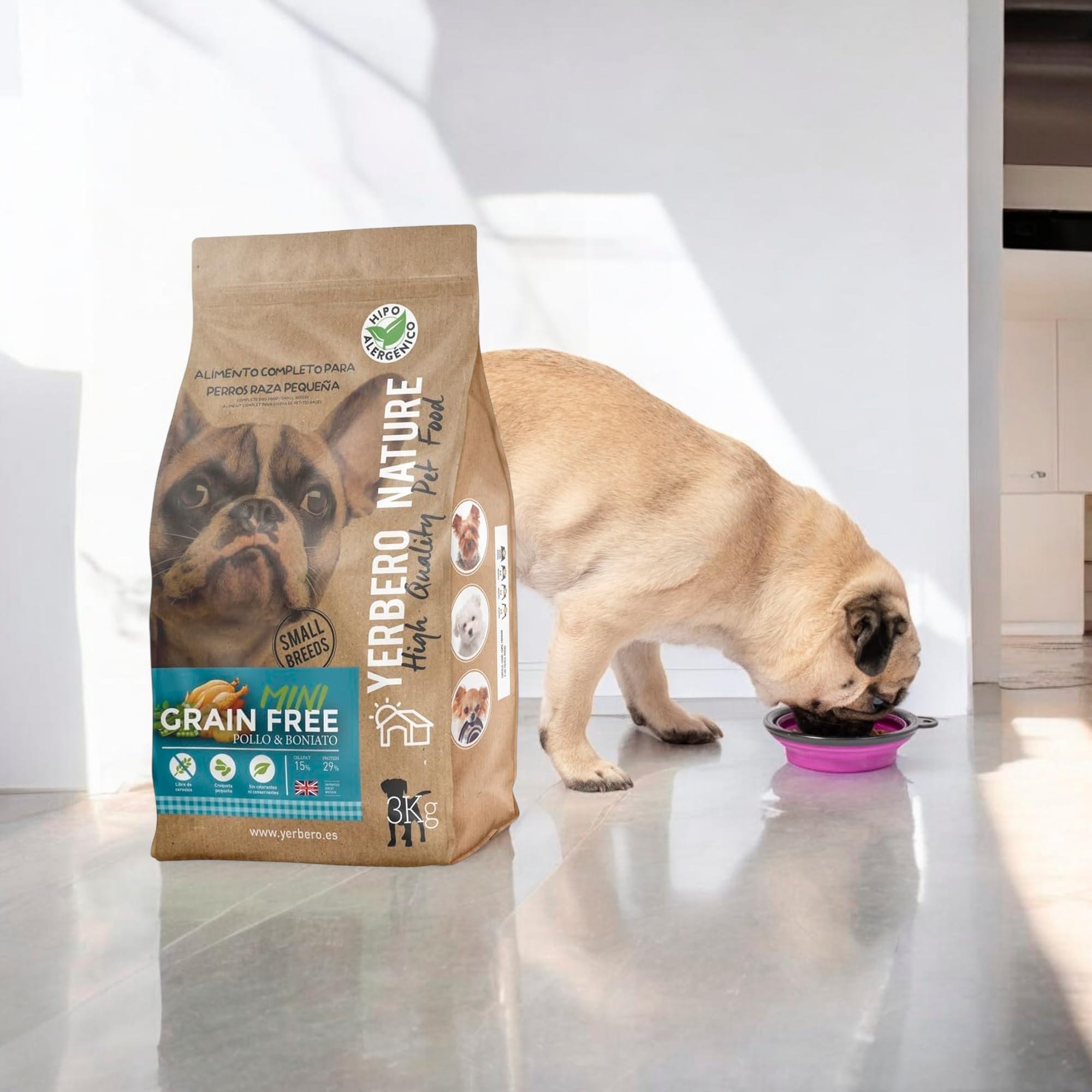 Yerbero Nature Grain Free Mini Pollo Boniato y Patata Sin Cereales,Pienso Perros Pequeños con Vitaminas Minerales y Omega3, Comida Perros Grain Free con Vitamina B y Hierro Pack 2 de 3 kg