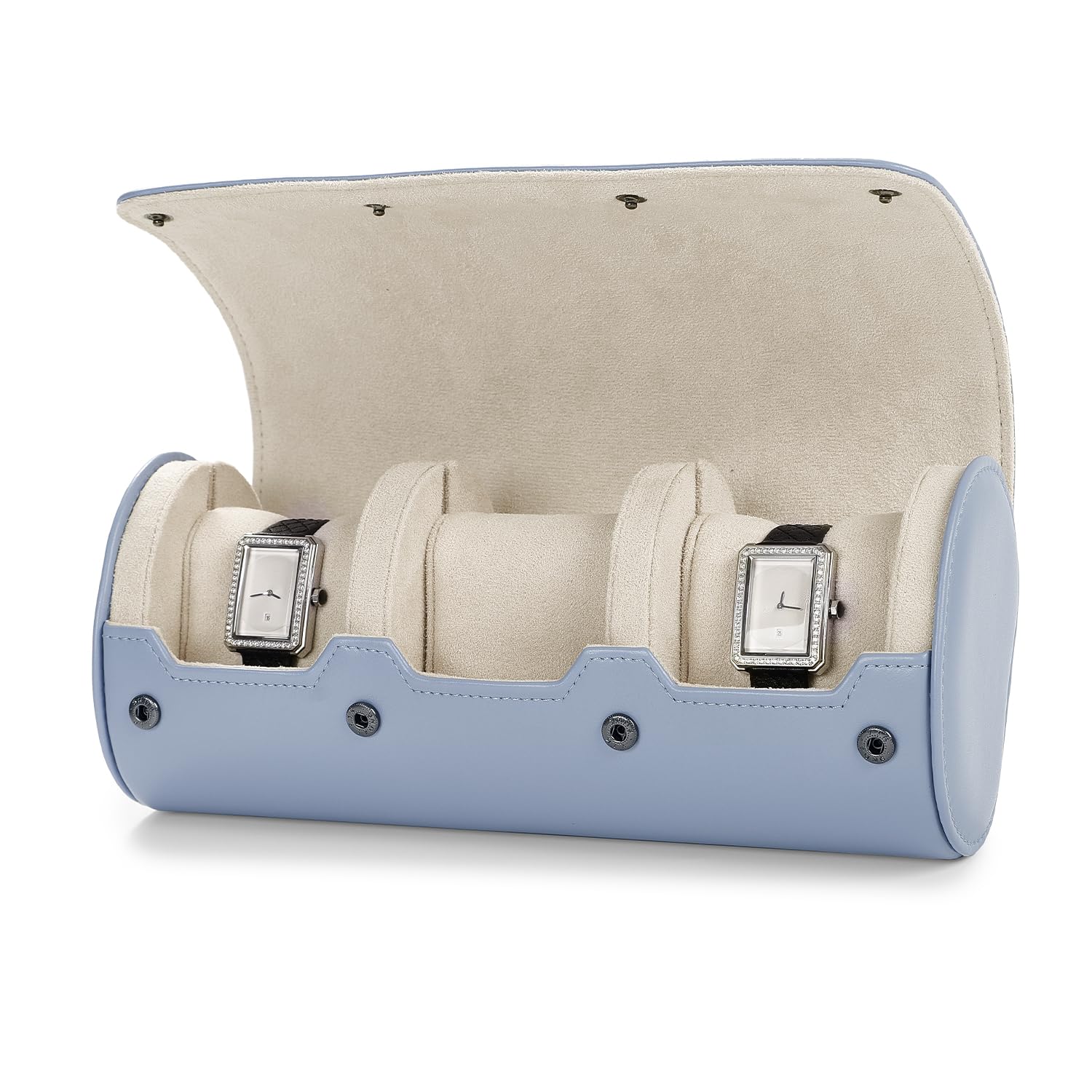 Oirlv Luxe PU Cuir 3 Fentes Etui Montre,Boite a Montre Homme,Rangement Pour Coffret Cadeau Noël Anniversaire Boite Montre(Bleu Clair)
