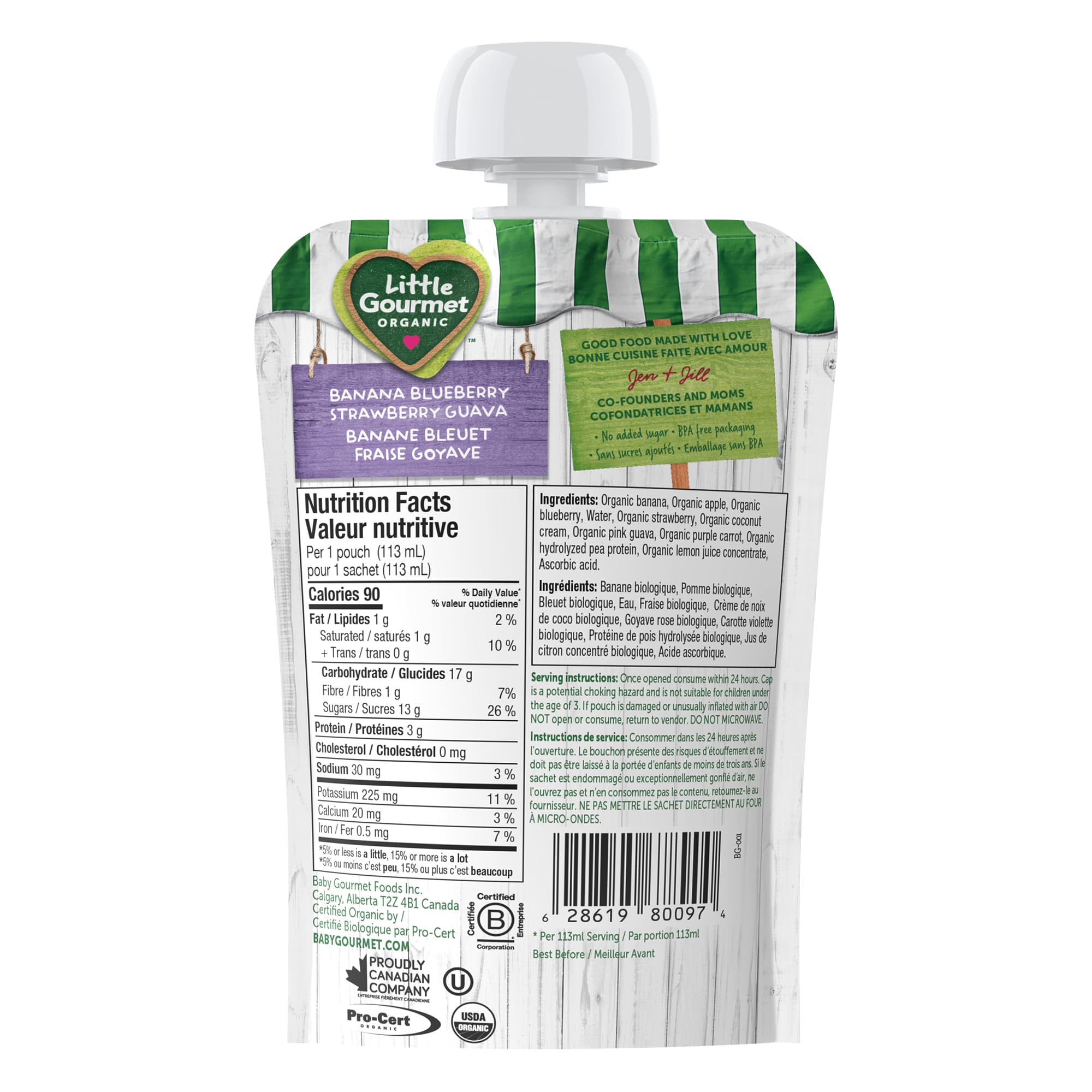 Little Gourmet Organic Toddler Snack Bright Blends Banana Blueberry Strawberry Guava, 113ml (12 Pack) - 3