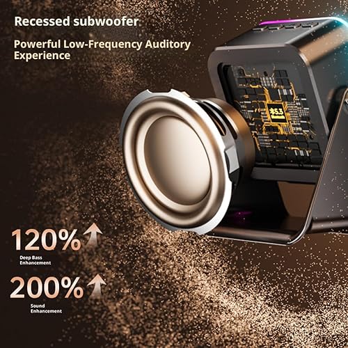 Miniatura 3 de Altavoz Bluetooth de inducción inalámbrico 5 en 1 con soporte ajustable para teléfono, sonido estéreo, luz colorida, recargable de 5000 mAh, altavoz