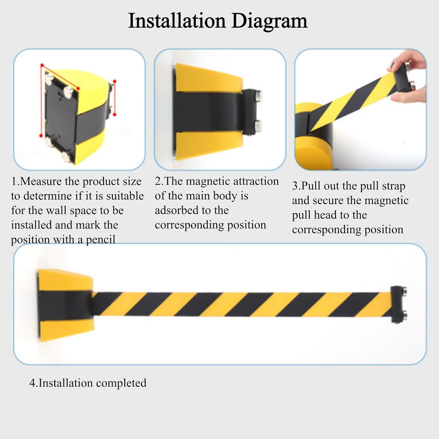 2 Pcs 32.8 ft Magnetic Wall Mount Retractable Belt Barrier Crowd Control Safety Belt with ABS Case for Indoor and Outdoor Use (Black Yellow Rope）