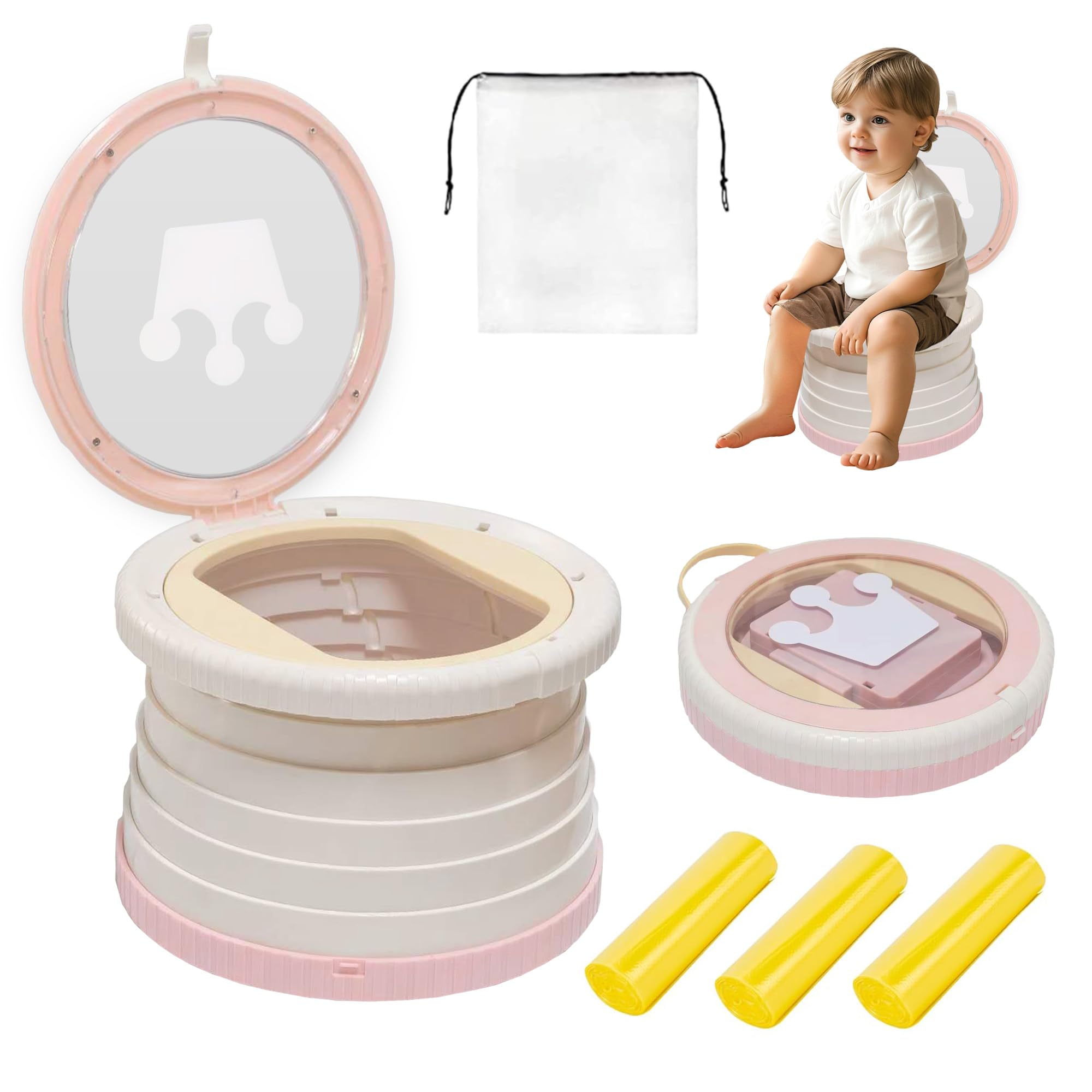 Portable, Foldable Potty seat for Toddler, Training Toilet Seat Emergency Toilet The Bottom Has the Function of Storing Garbage Bags for Car, Camping
