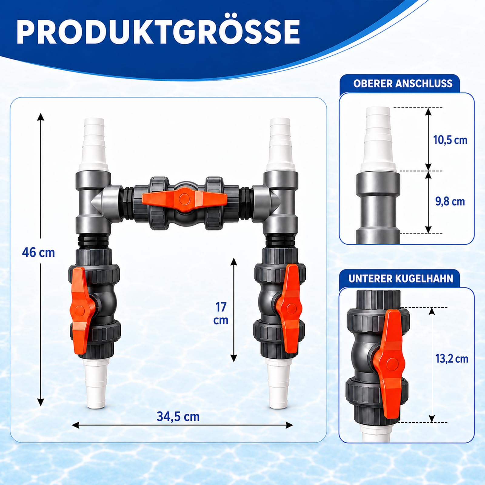 Bypass Pool Set Ø 50 mm – Pool Bypass Set für Poolwärmerpumpe & Pool Heizung, Wärmepumpen Anschluss-Set zur präzisen Steuerung der Wasserzufuhr und optimalen Temperaturregulierung