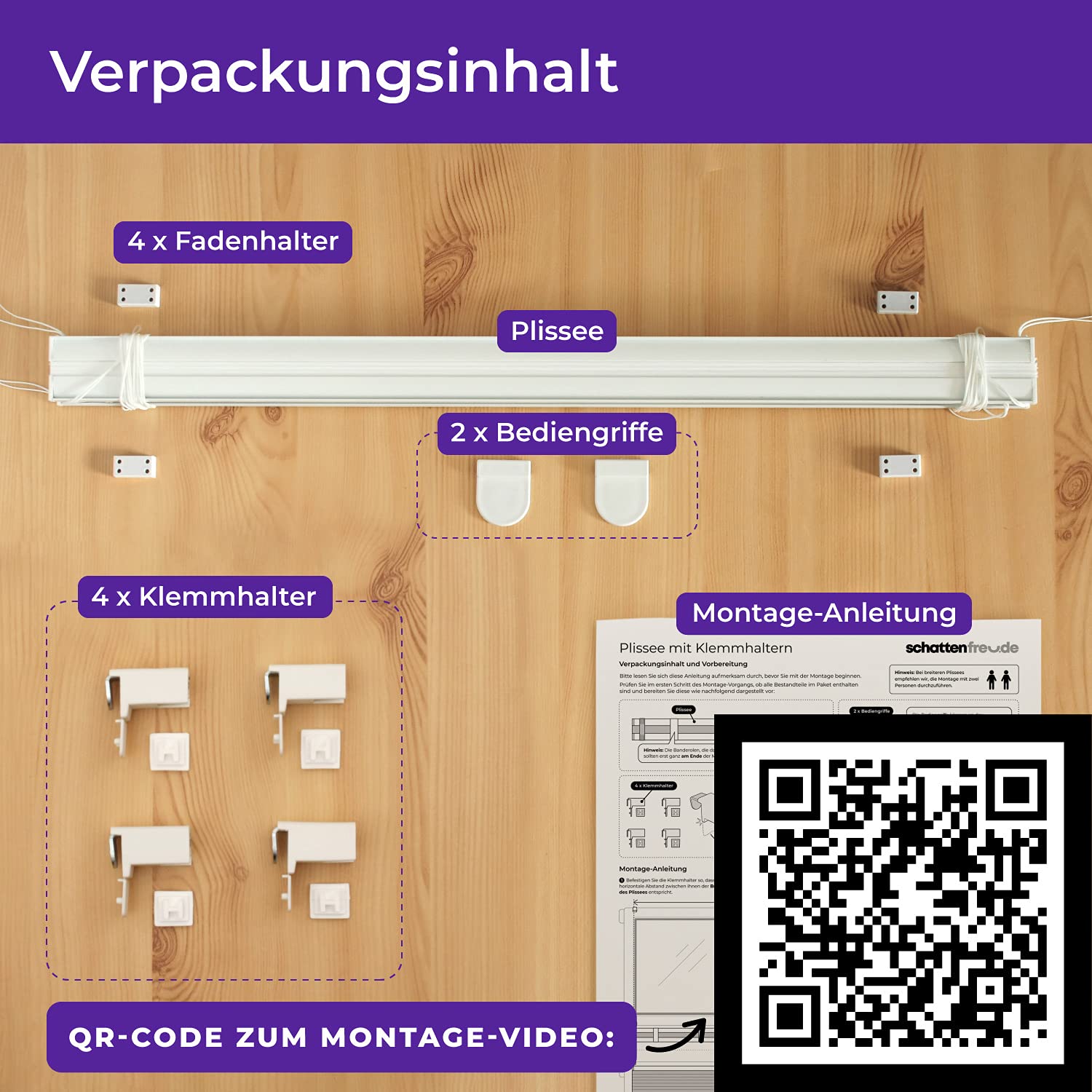 SchattenFreude Basic Klemmfix Plissee für Fenster, ohne Bohren