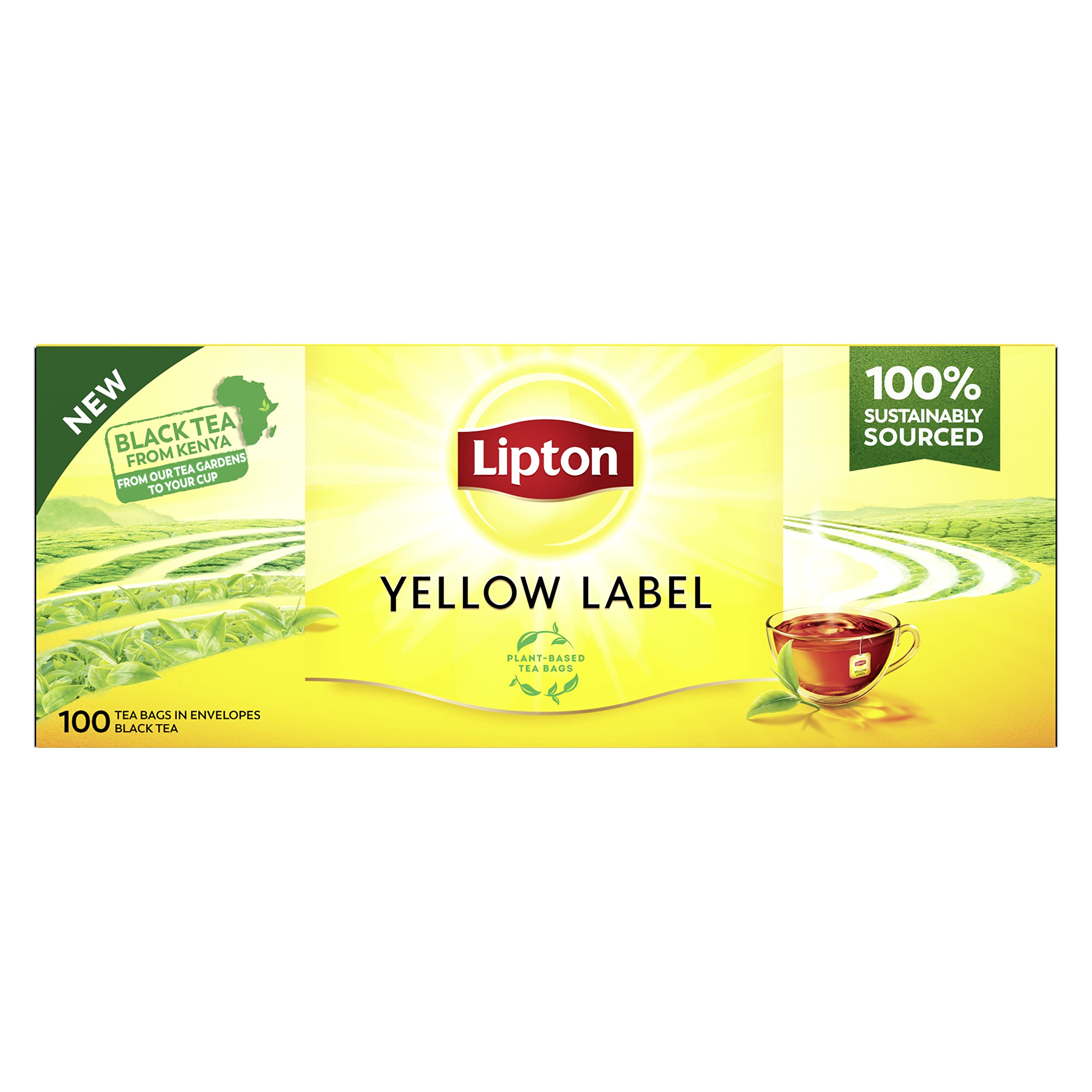 Lipton Yellow Label | czarna herbata | z ręcznie zbieranymi liśćmi | na bazie roślin, pojedynczo pakowane torebki | certyfikat Rainforest Alliance | 1 opakowanie | 100 torebek