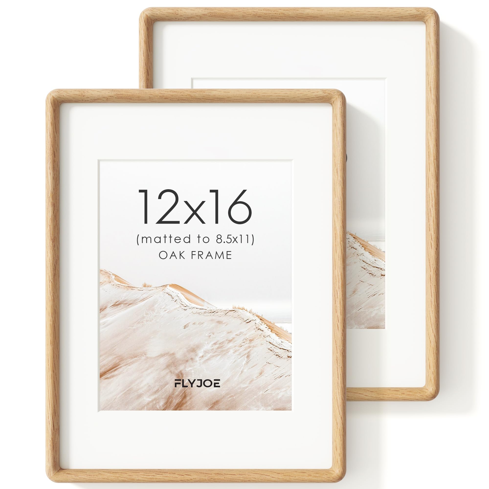 12x16 Picture Frame, Solid Oak Wood Photo Frame, Rounded Corner, 2 Pack