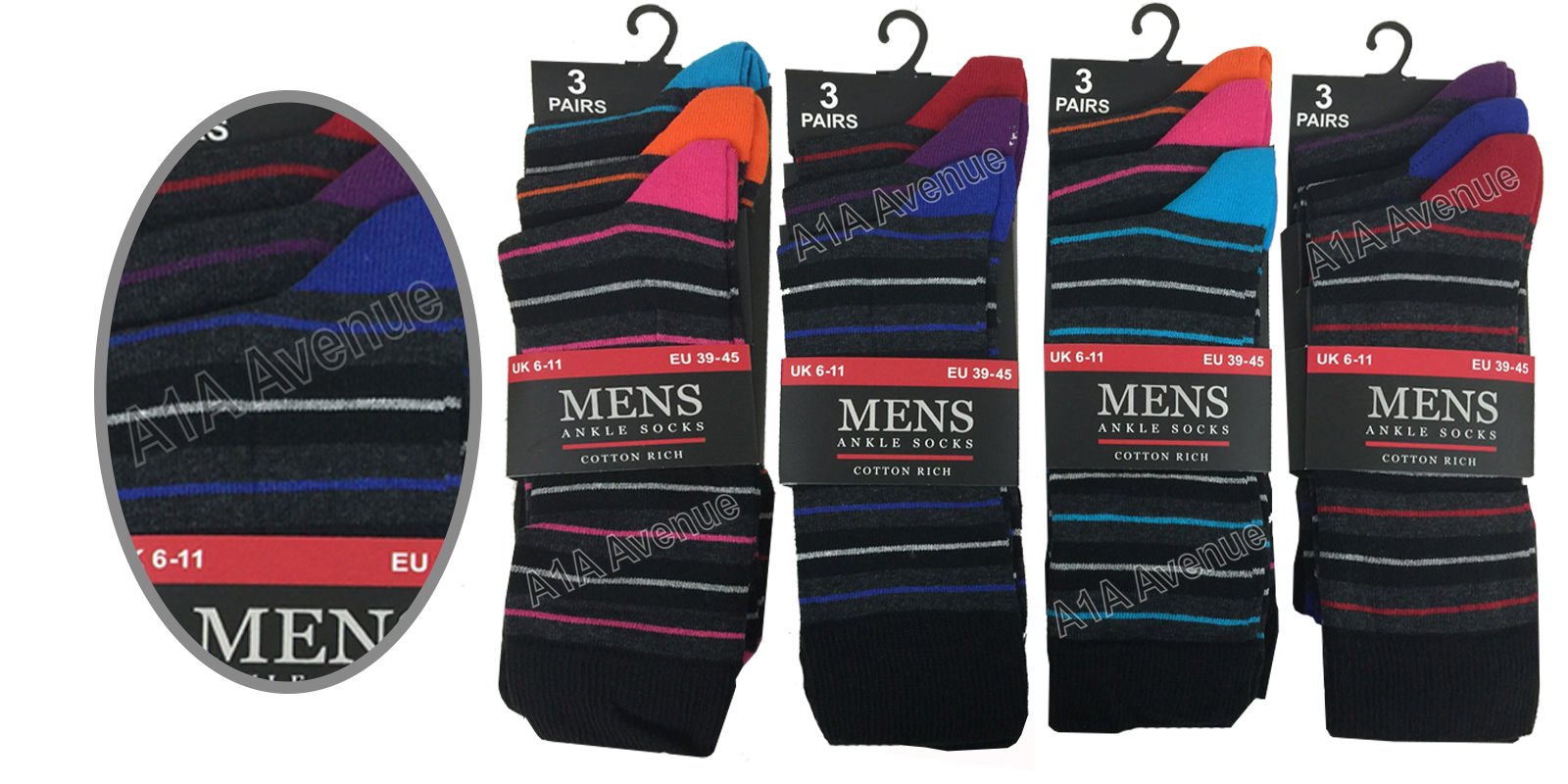 A1A AVENUE12 Pairs Designer Men's Socks Cotton Rich Lycra Formal Suit Socks UK 6-11 Single Stripe