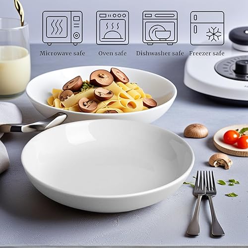 Miniatura 6 de DeeCoo Paquete de 7 cuencos de porcelana para pasta de cerámica, cuencos grandes para servir, anchos y poco profundos, juego de 8.3 pulgadas - 30