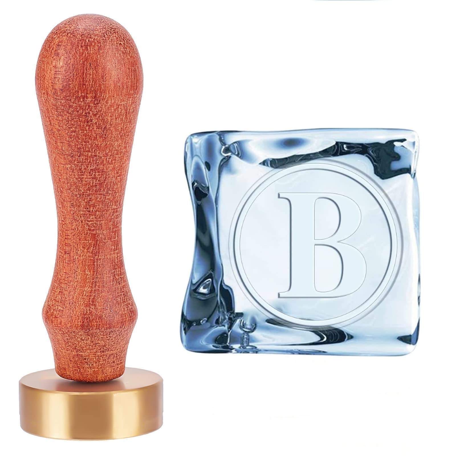 CRASPIRE Ice Cube Mould Initials B Stamp Drinking Making Tool Press Brass Head with Removable Wood Handle and Velvet Pouches for Whisky Cocktail Drinks