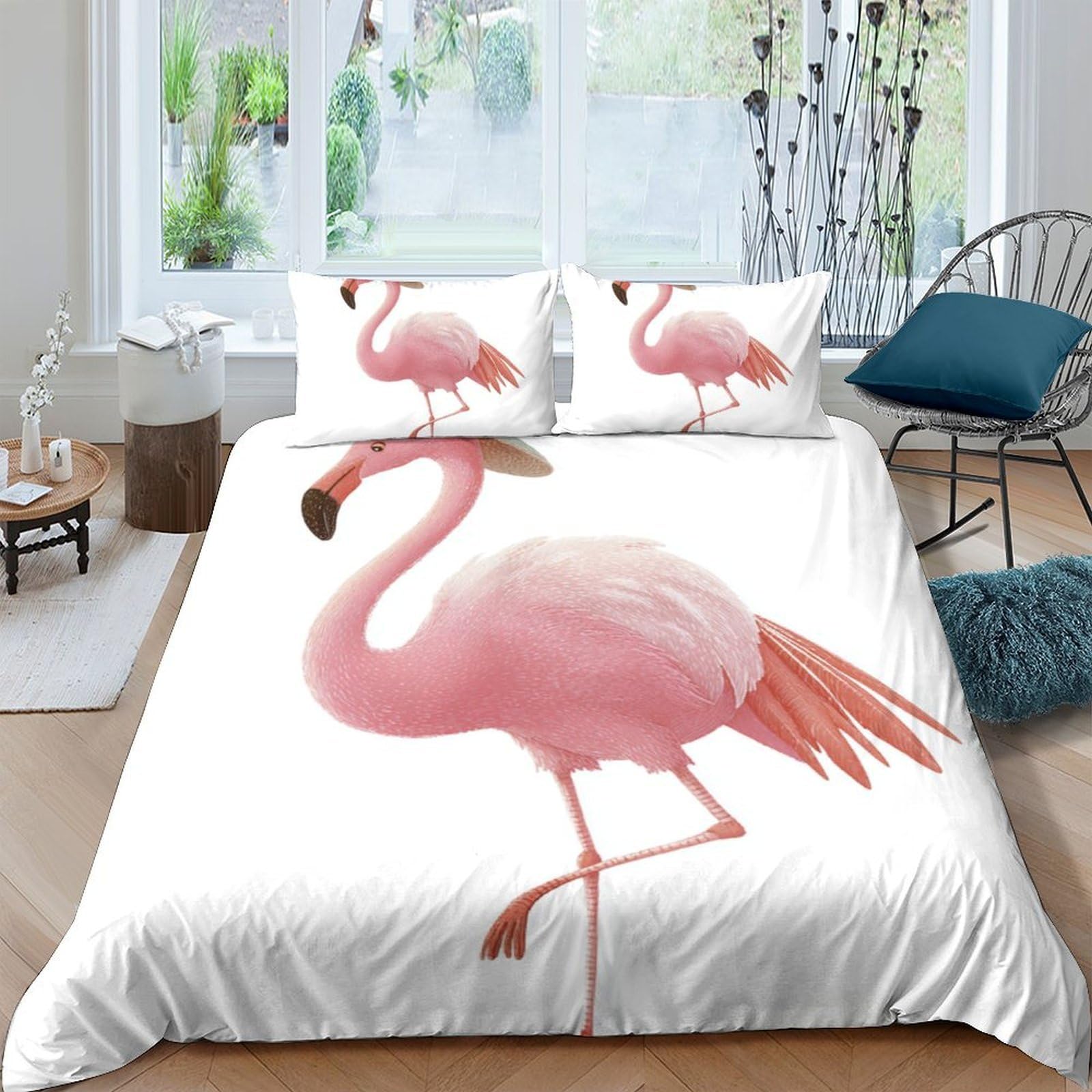 Ctjqhvkz Style-7 3D Printed Pink Flamingo Fitted Sheet Microfiber Soft Anti-Slip Tropical Bird Bed Cover For Bedroom Dorm Room Decor Single（135X200cm）