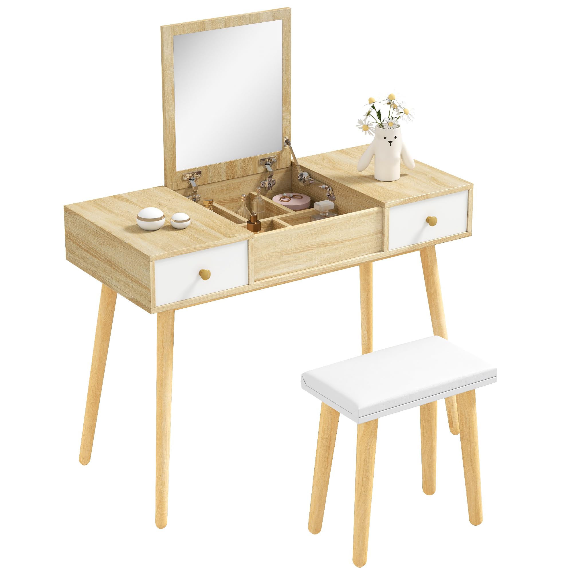HOMCOM Makeup Vanity Desk with Flip Top Mirror and Cushioned