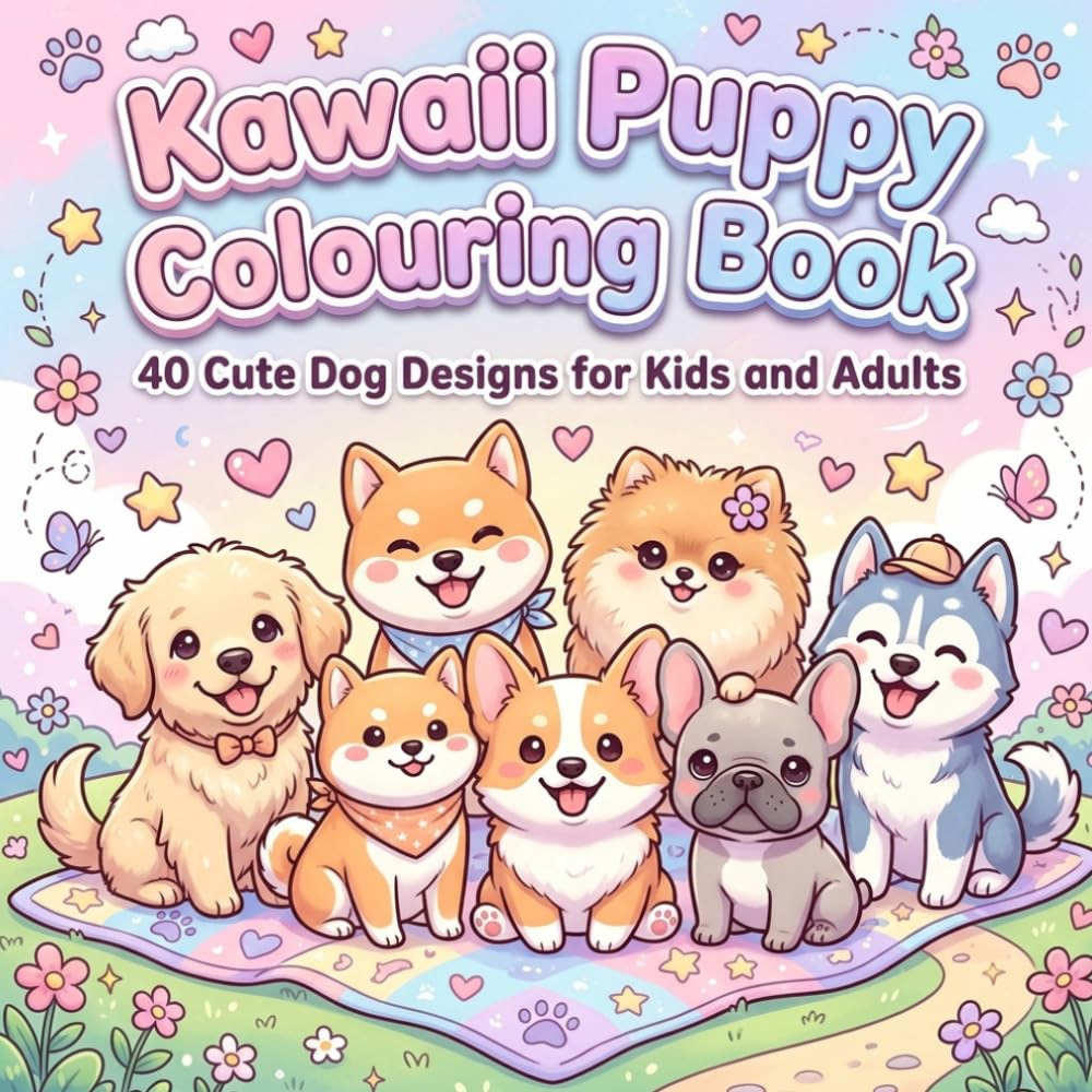 Kawaii Chibi Puppies Colouring Book for Kids & Adults: 40 Adorable Cute Dog Designs to Colour