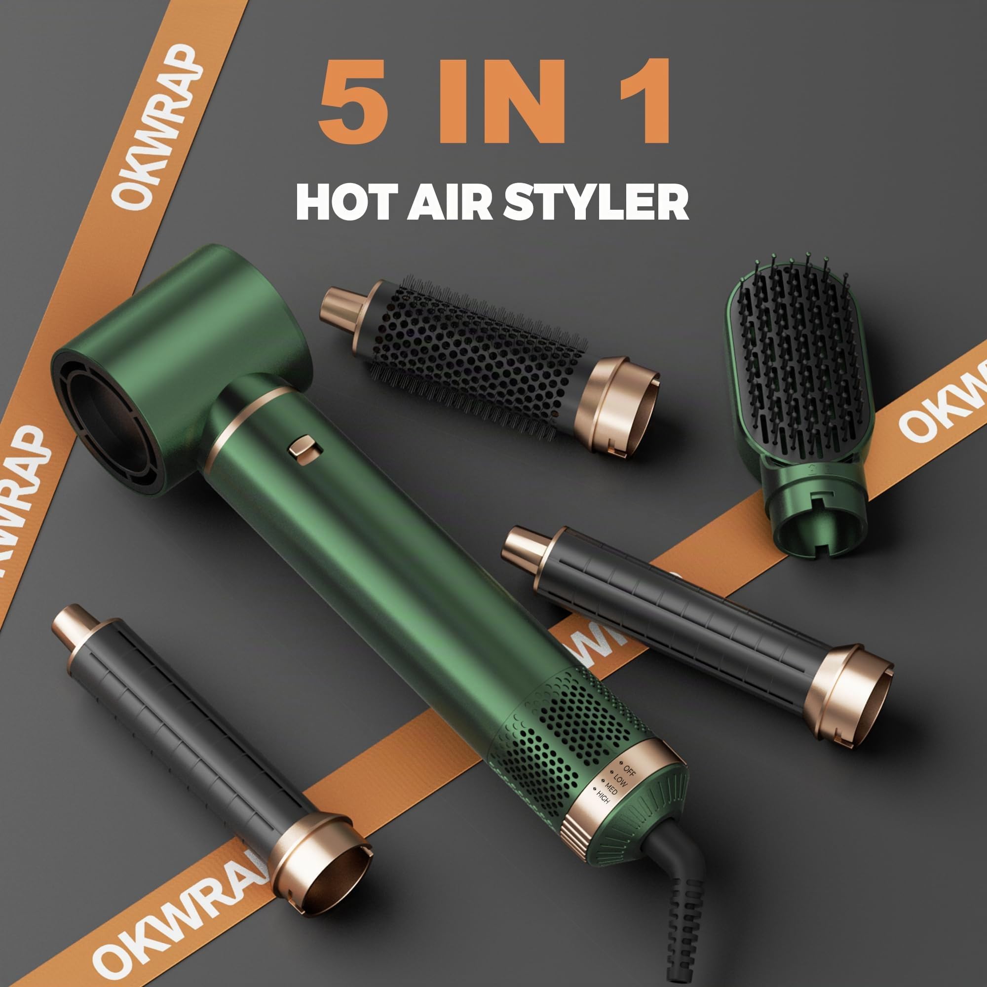 OKWRAP Airstyler 5 in 1 Asciugacapelli 5 in 1 Hairstyler mit Phon Capelli | Airstyler Multifunzione Spazzola Asciugacapelli Per Dare Volume Ai Capelli, Lisciare, Ioni Air Curler Brush,Strumenti Capelli
