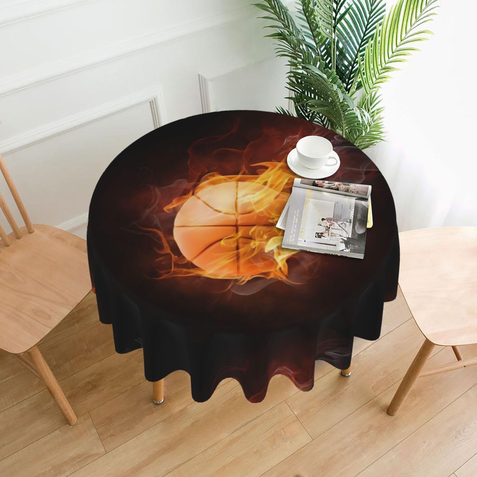 YYHWHJDE Basketball Prints 60in Round Decorative Tablecloth – High-Grade Polyester Throw for Stylish Dining & Event Table Protection