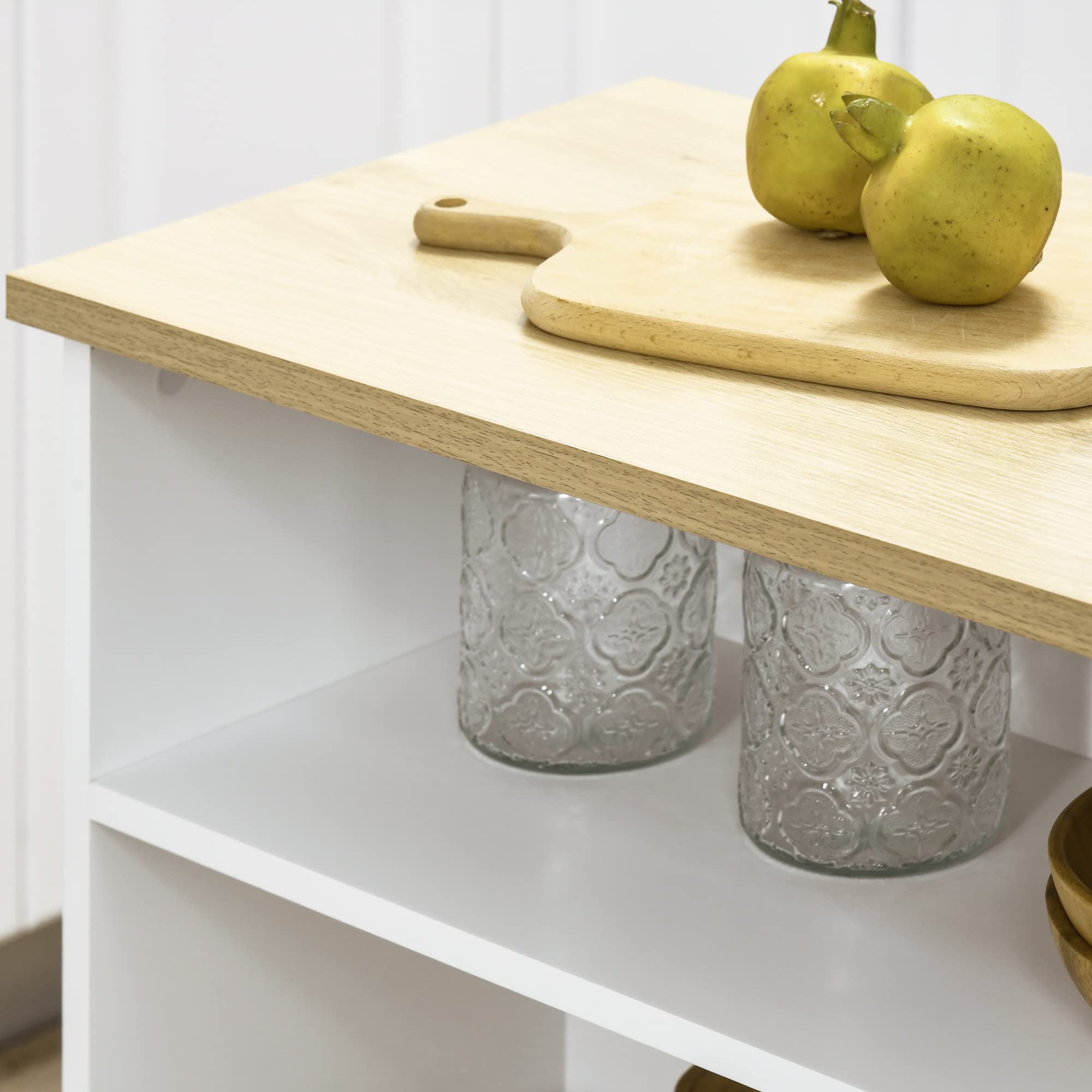 HOMCOM Tavolo da Bar Moderno ed Estensibile in MDF per 2 Persone con 4 Ripiani Aperti e Armadietto, 116x79.5x91 cm, Bianco e Color Legno