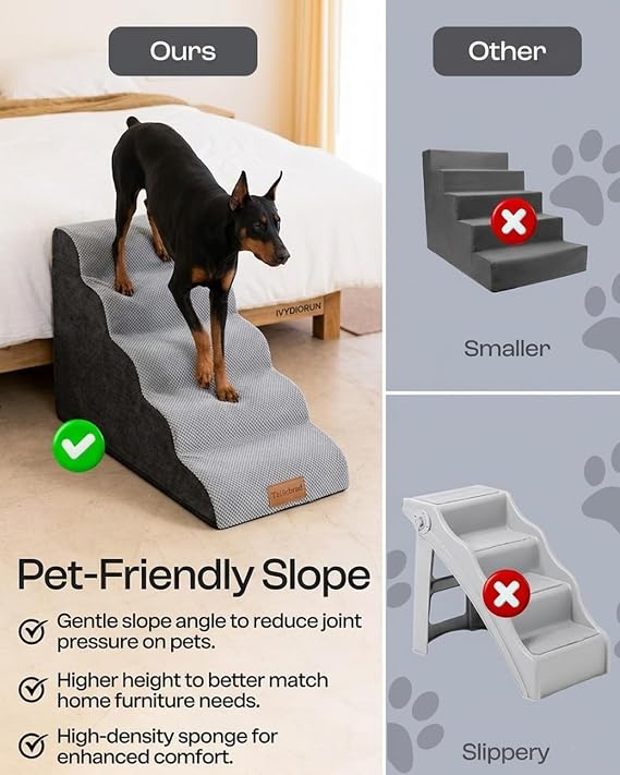 Wide Dog Stairs 5 Steps 62 cm High for Small Dogs High Density Foam Pet Stairs Washable Cover and Non-Slip Base