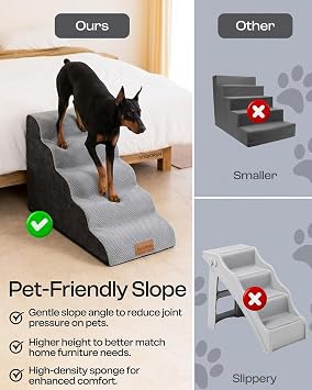 Wide Dog Stairs 5 Steps 62 cm High for Small Dogs High Density Foam Pet Stairs Washable Cover and Non-Slip Base