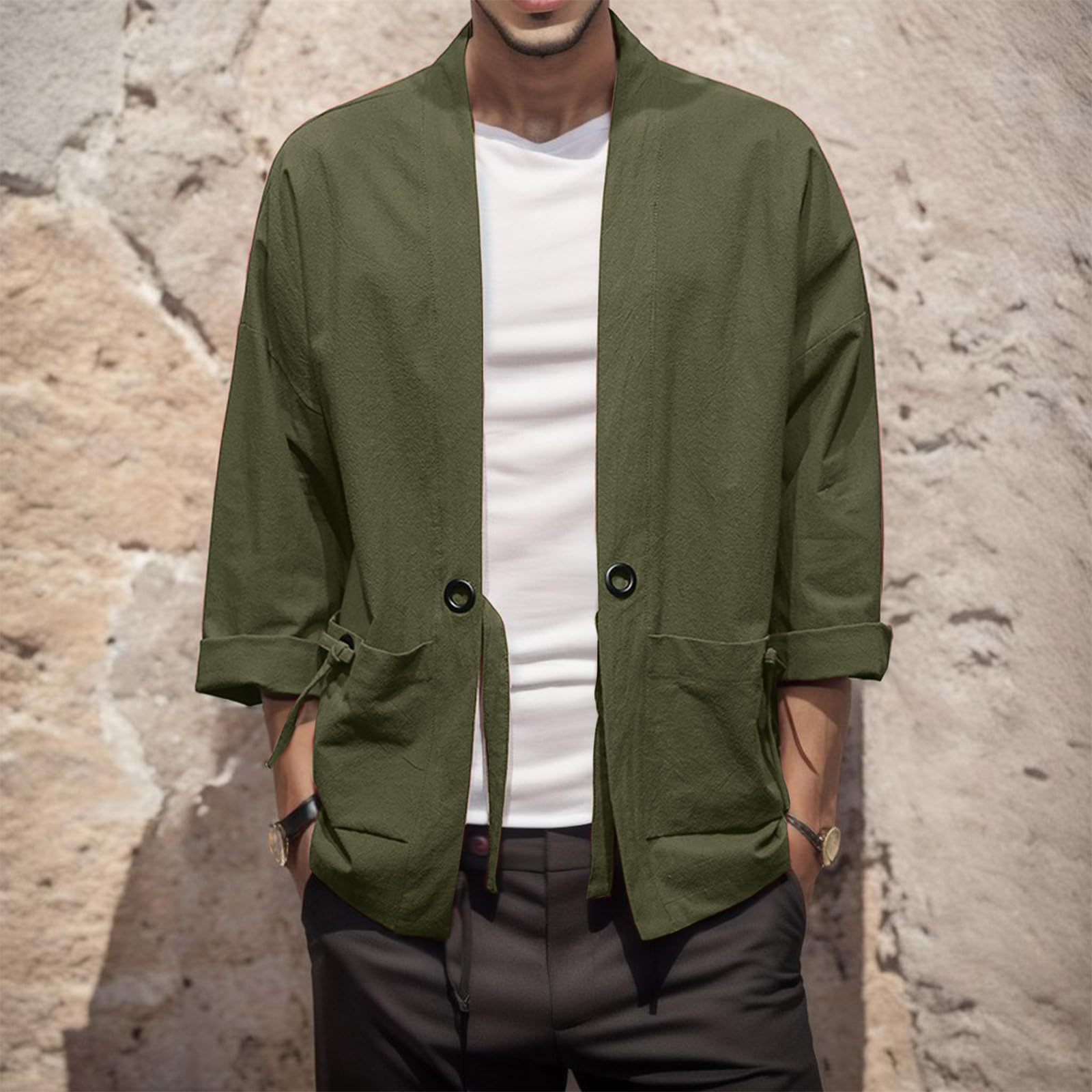 Generisch Veste traditionnelle pour homme - Style rétro - Cardigan fin et ample - Kimono - Robe japonaise - 7 manches coupées - Manteau grande taille - Tangg rétro - Cardigan pour homme