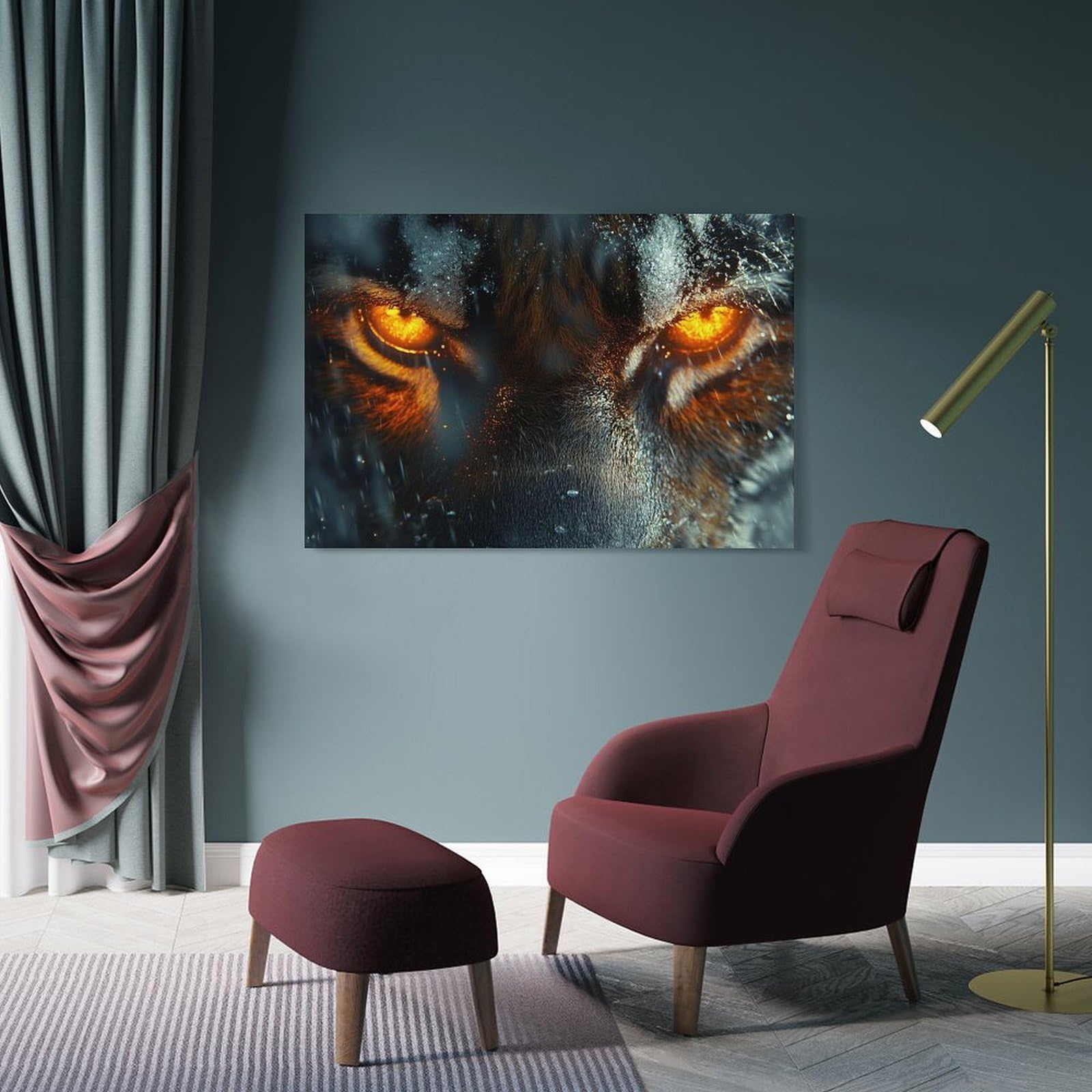 Junmoney Tigers Fiery Gaze Decorative Wall Artwork 24x36inch(60x90cm), for Home Lounge, Bedroom Or Reading Nook, Modern Wall Decor for Cosy Interiors