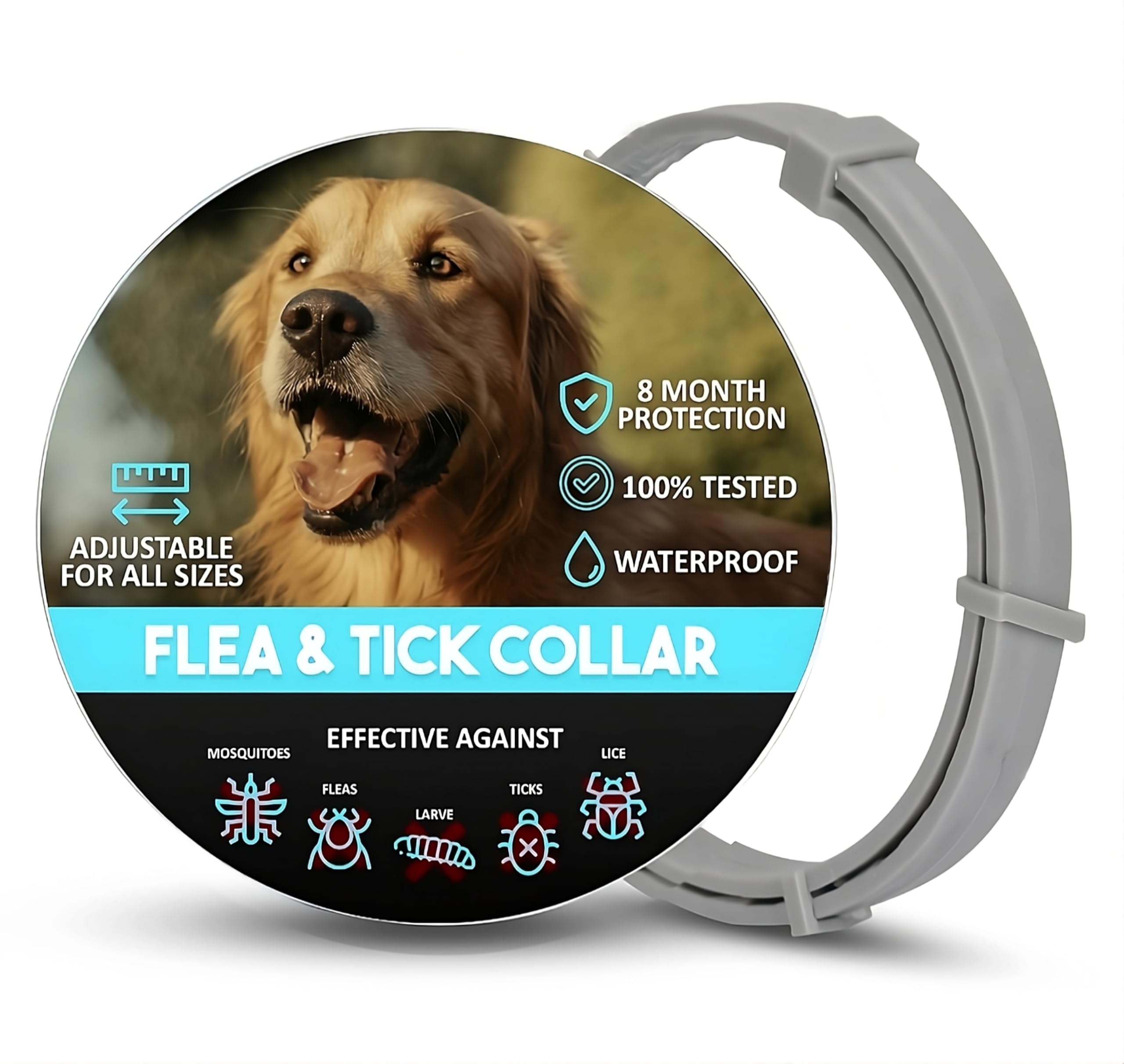 MeraPrime® Collar Antiparasitario Perros | Collar Leishmaniosis (Mosquitos), Pulgas y Garrapatas | Antipulgas y Garrapatas Perros Medianos y Grandes | 72cm Ajustable, 8 Meses, Vegetal, Impermeable