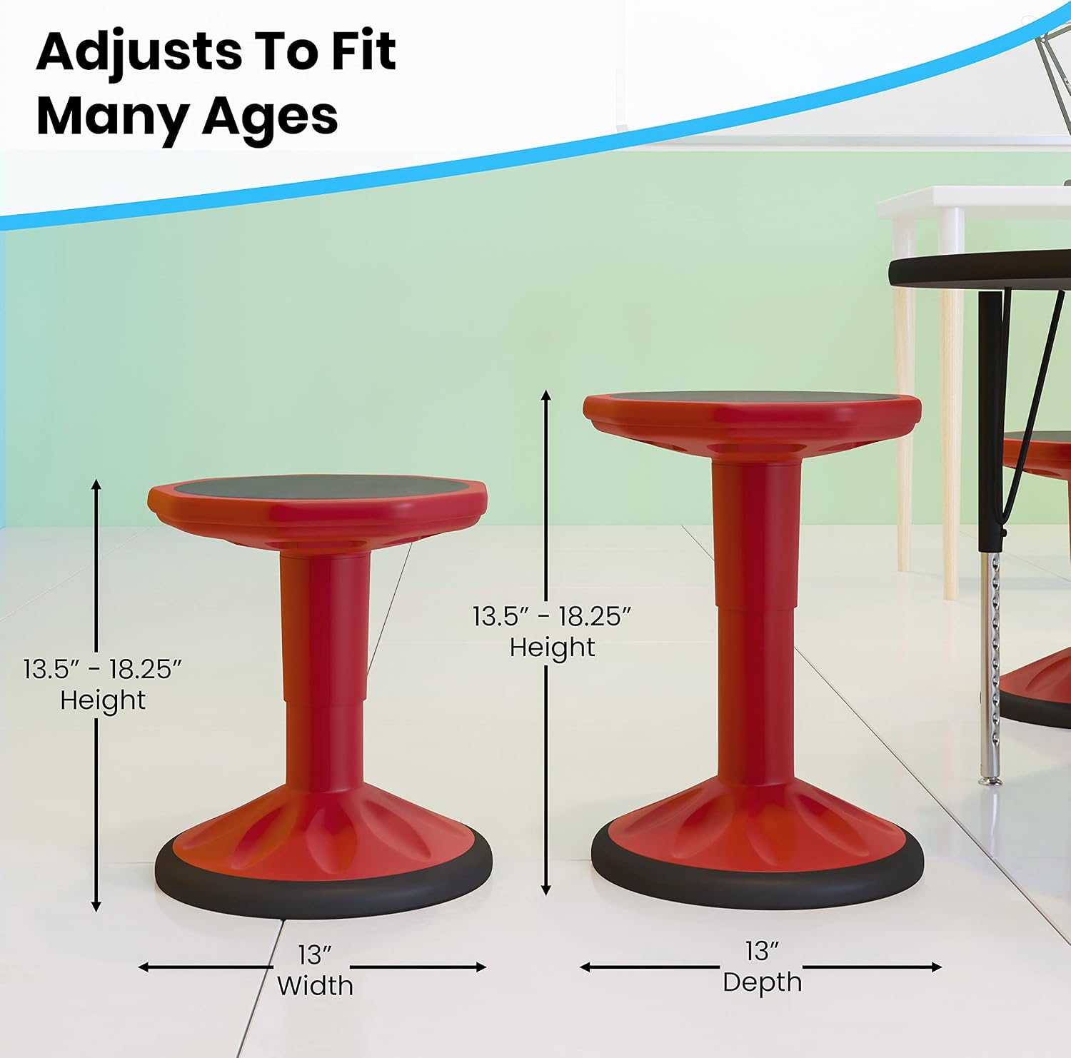 EMMA + OLIVER Saylor Active Motion Stool for Kids - Red Polypropylene Construction - Non-Slip Weighted Rubber Bottom - Pneumatic Seat Height Adjustment