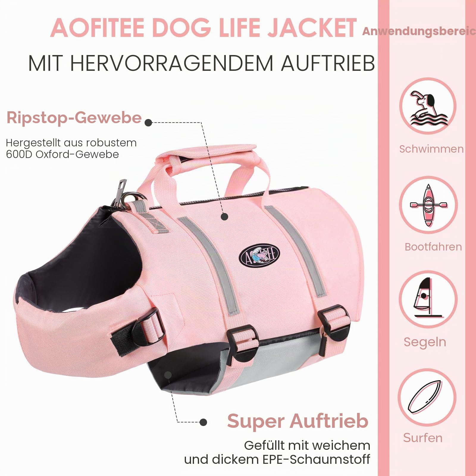 AOFITEE Schwimmweste Hund XS, Verstellbar Hundeschwimmweste Rettungsweste Hund Mit Griff, Reißfest Reflektierende Hunde Schwimmweste Hohe Flotation Dog Life Jacket für Kleine Hunde