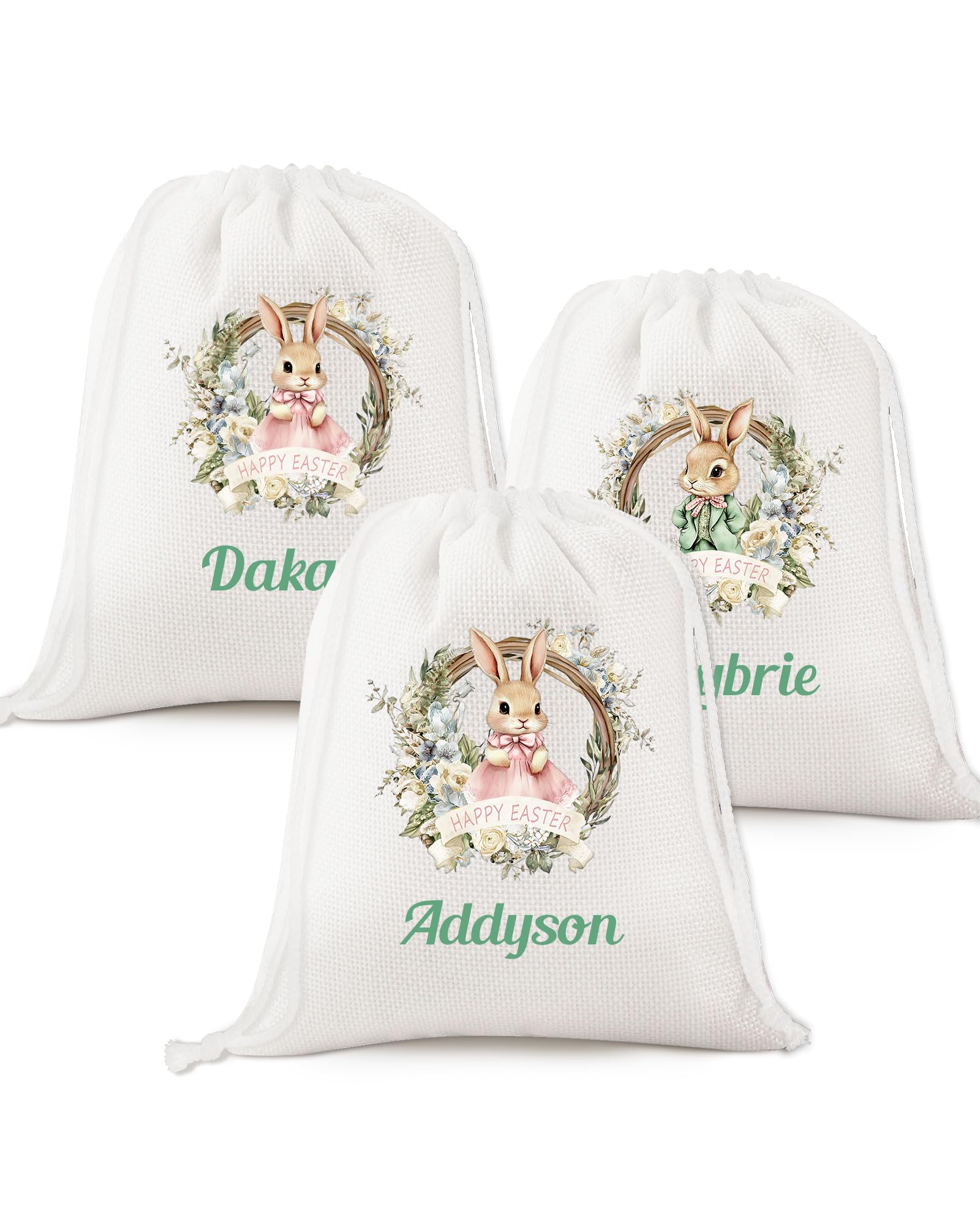 Personalised Easter Gift Bags, Custom Name Cotton Easter Sack Rabbit Bunny Bag Monogtam Initial Sacks for Gift Party Supplies