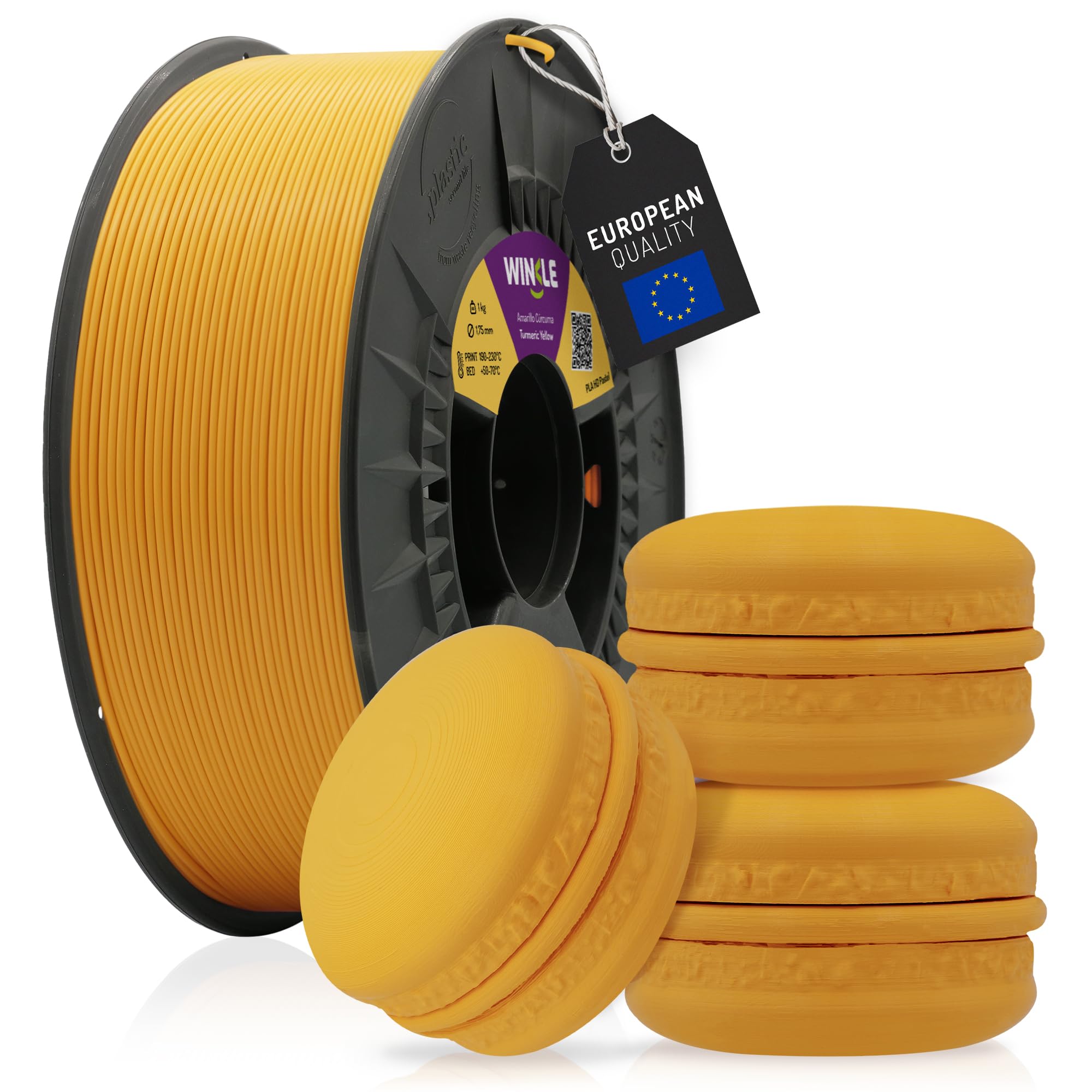 WINKLE PLA HD Pastell Filament 1.75mm Kurkumagelb, 300g Spule, 3D Drucker Filament Kompatibel mit FDM Druckern, 3D-Druckmaterialien, Maßgenauigkeit +/- 0.05mm, Leicht zu Bedrucken
