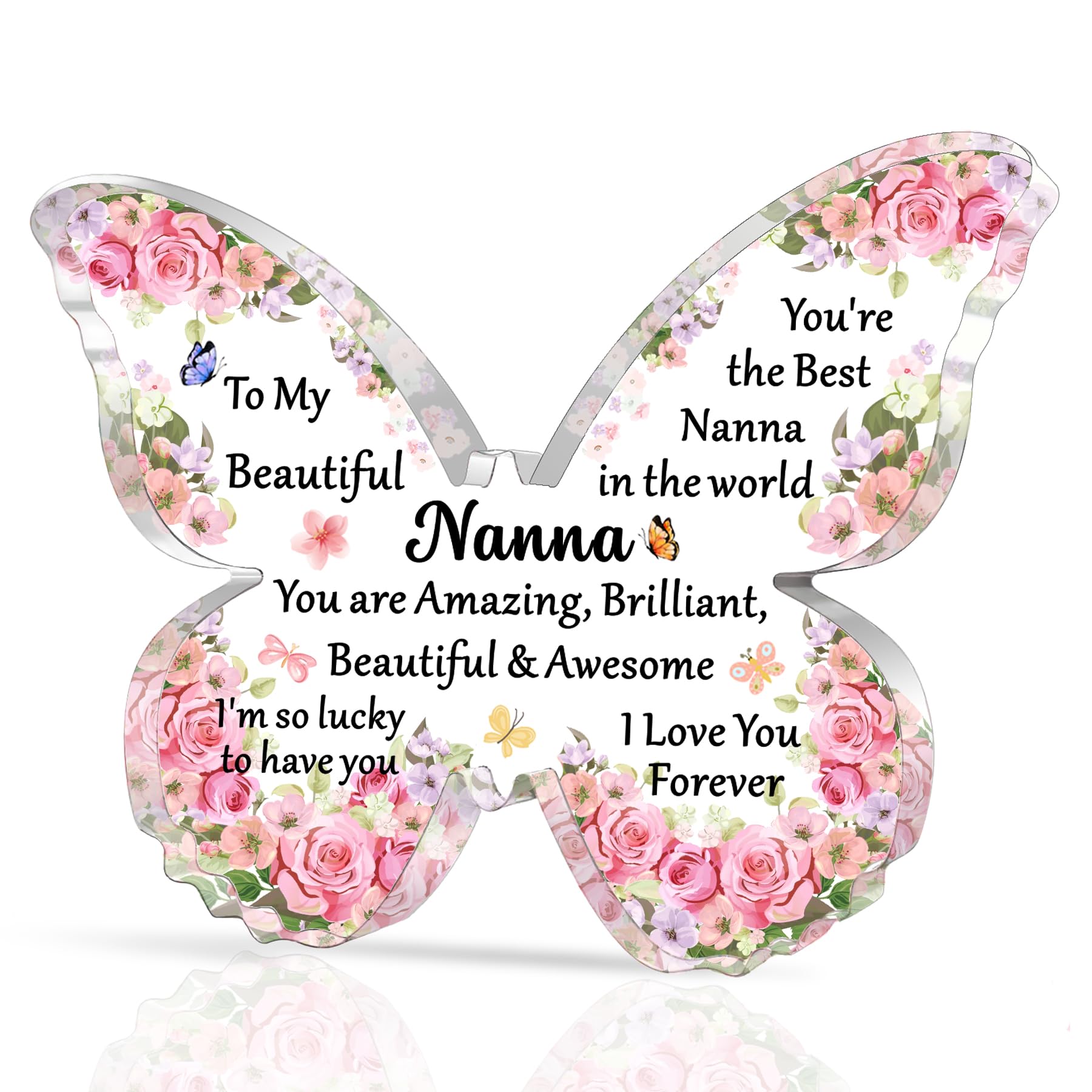 SDOFY Nanna Gift - Beautiful Butterfly Acrylic Plaque for Birthday, Mother's Day, Christmas - From Grandchildren