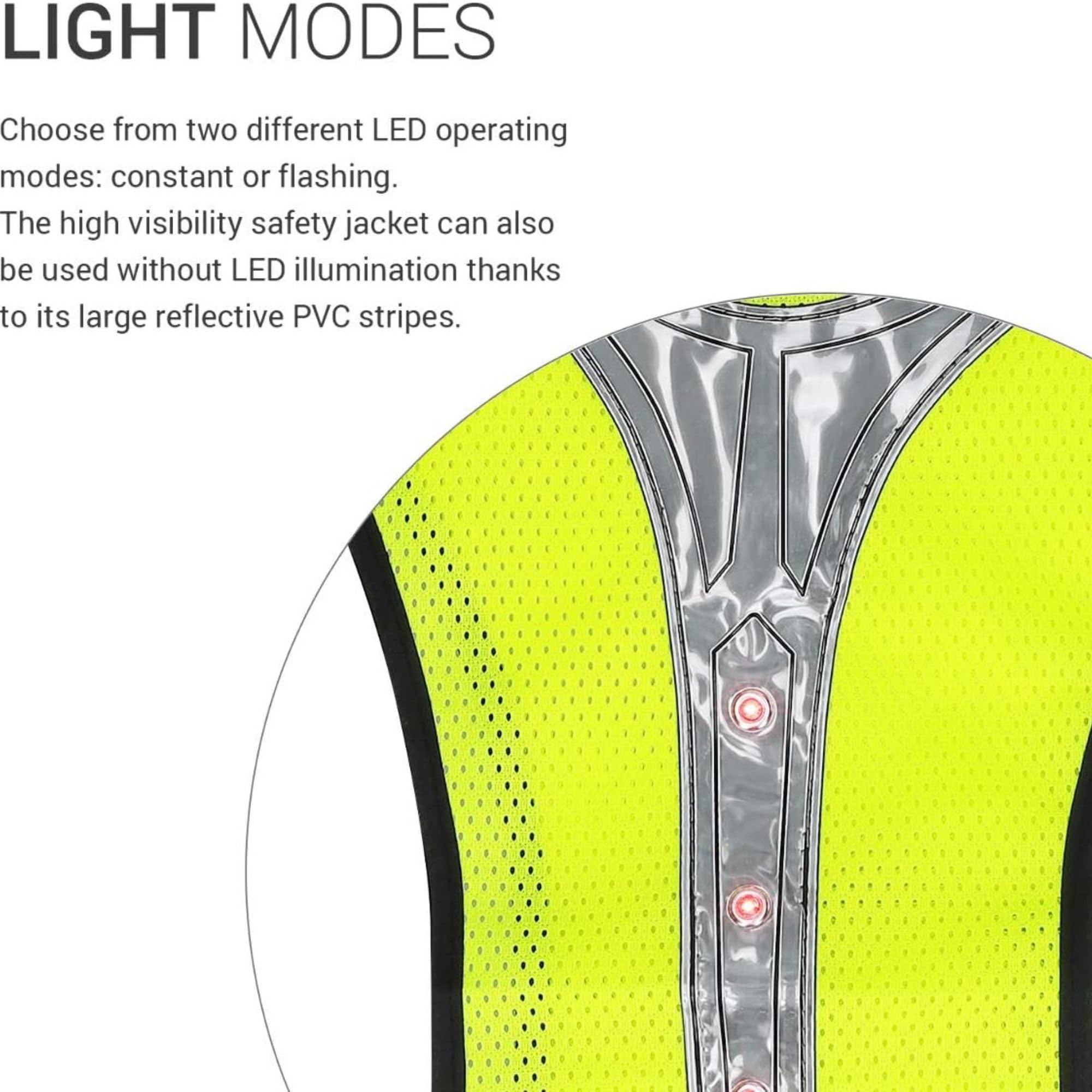 kwmobile Gilet Catarifrangente - Pettorina con Strisce Riflettenti 3 LED Rossi - Giubbotto Corsa Ciclismo Moto Auto - Gilet Sportivo Uomo Donna - Giallo