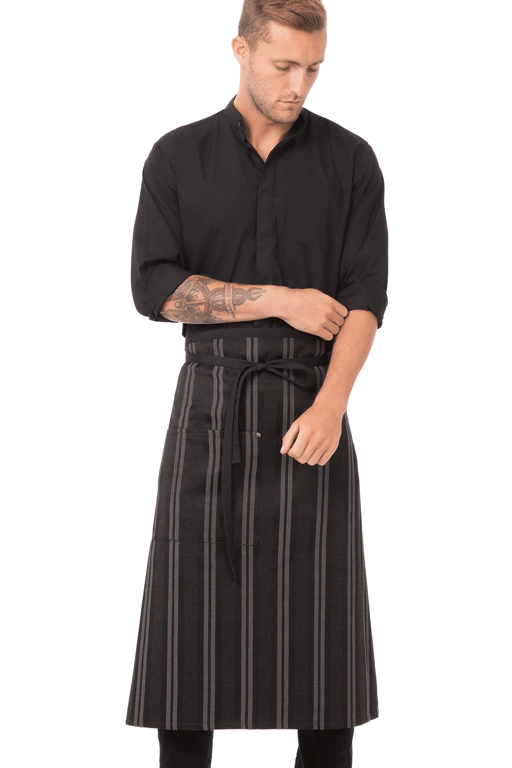 Chef Works Delantal Unisex Presidio Bistro Negro/Gris Talla Única Lazos De Contraste Puntos De Tensión Reforzados Extremos De Bolsillos Remachados