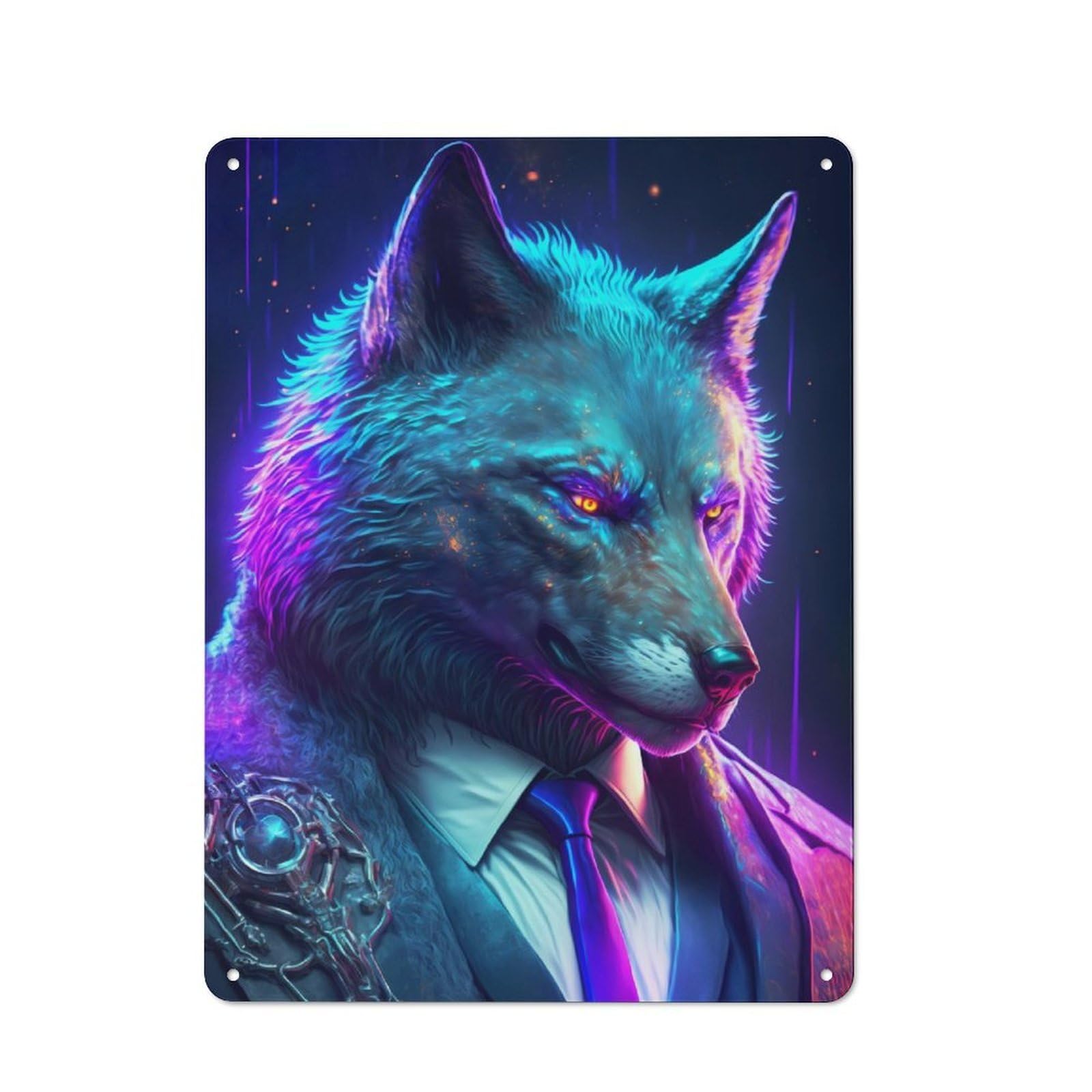 Junmoney Boss Wolf In Suit For Lounge Or Reading Corner, Rustic Tin Sign 40X30cm, For An Autumn Update To Lounge And Reading Corner