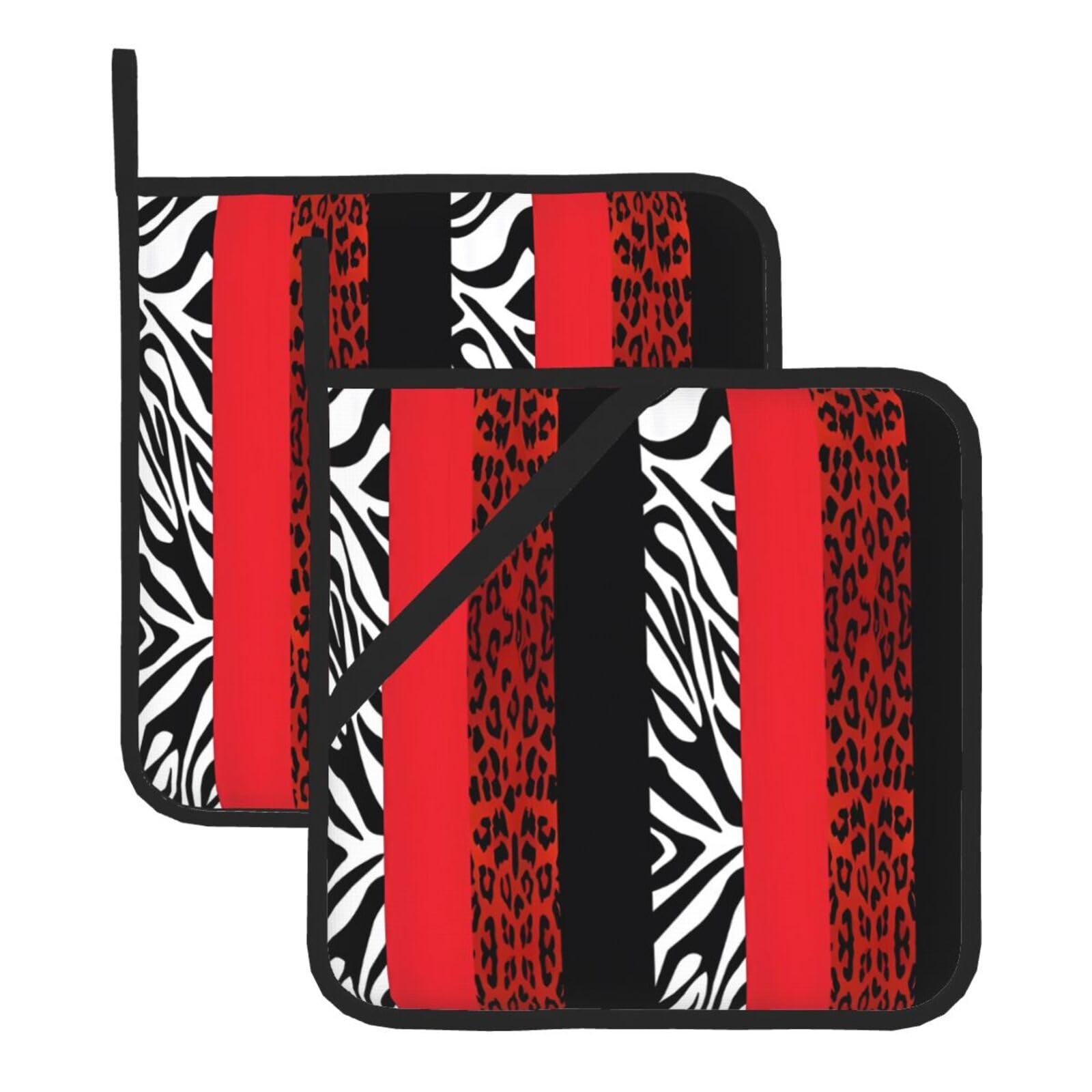 WHJSHOP Red Leopard and Zebra Animal Prints Square Hot Pads for Kitchen - Waterproof Pot Covers with Hanging Loops - Thick Heat Resistant Trivets for Serving & BBQ, 2-Piece Set