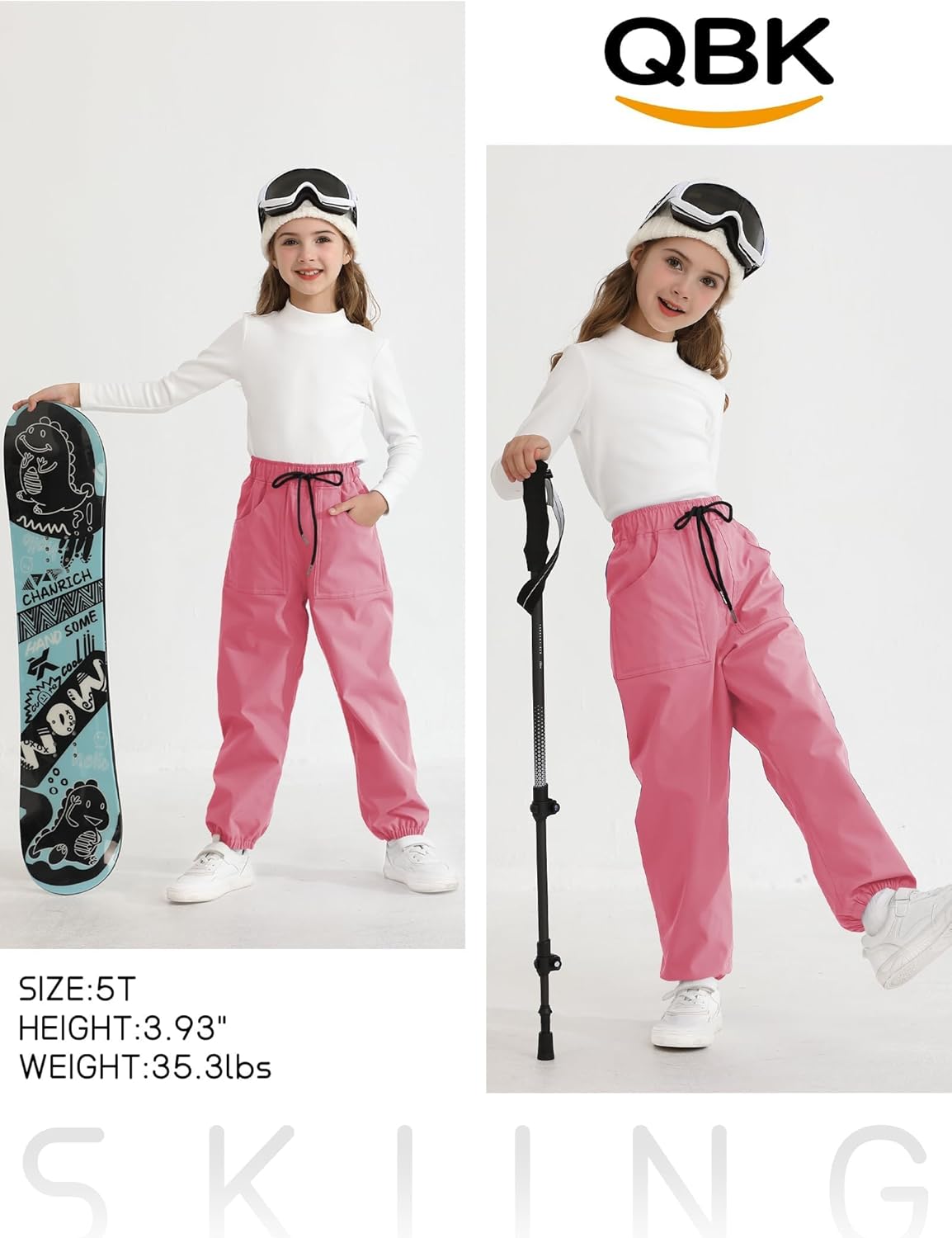 QBK Toddler Snow Pants Kids Fleece Lined Waterproof Ski Pants For Boys And Girls - Image 2