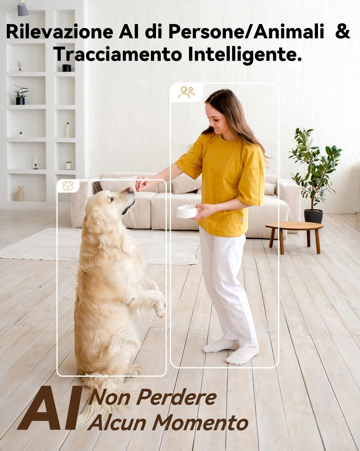 Telecamera A1 Dual 6MP 3K(3MP+3MP) WiFi 6 - Doppio Obiettivo, 360°PTZ Videocamera Sorveglianza con One-Touch Chiamata, Rilevamento AI Umano/Animali, Visione Notturna a Colori - IPC-S20EP-6M0S-EU