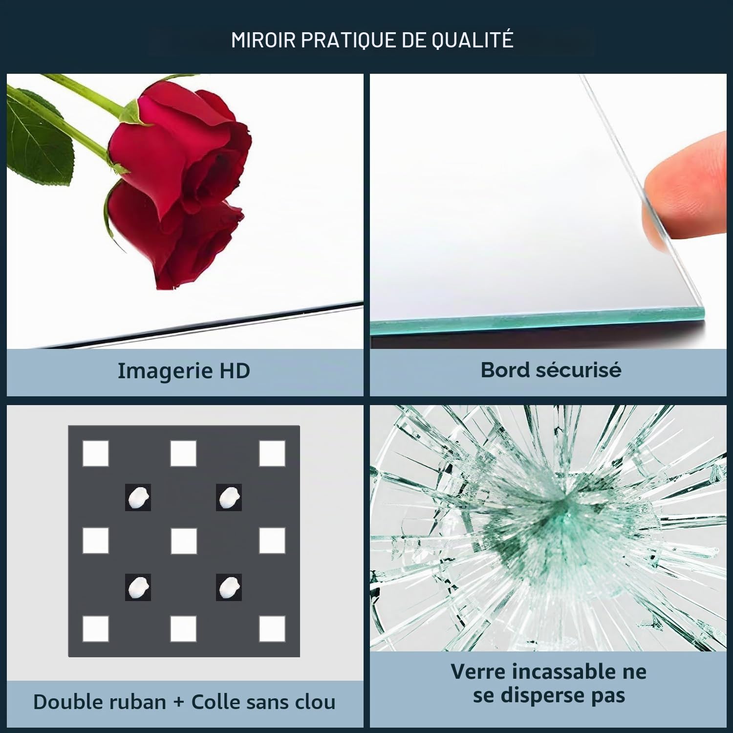 Grand Miroir Mural Rectangulaire Adhesif Verre HD, 3 Pièces 40x40cm sans Cadre Miroir Salle de Bain, Moderne Autocollant Mirroir Murales pour Chambre Entree Maison Porte Placard Salle de Bain