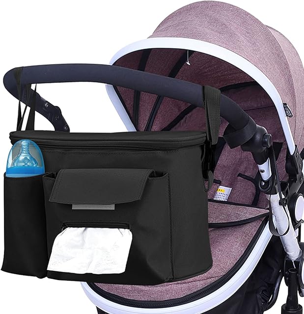 Large Capacity Pram Organiser Buggy Organiser Bag Universal Baby Buggy Bag Mummy Pram Bags with Cup Holders and Shoulder Strap Waterproof Pushchair Bag Handbag Backbag Pram Accessories Fit All Buggy