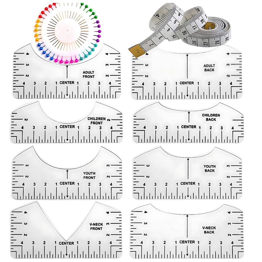 Set 4 Righelli Allineamento T-Shirt - Per Taglia E Cuci, Modelli Curvilinei In Vinile, Adulti E Bambini - Foto 4