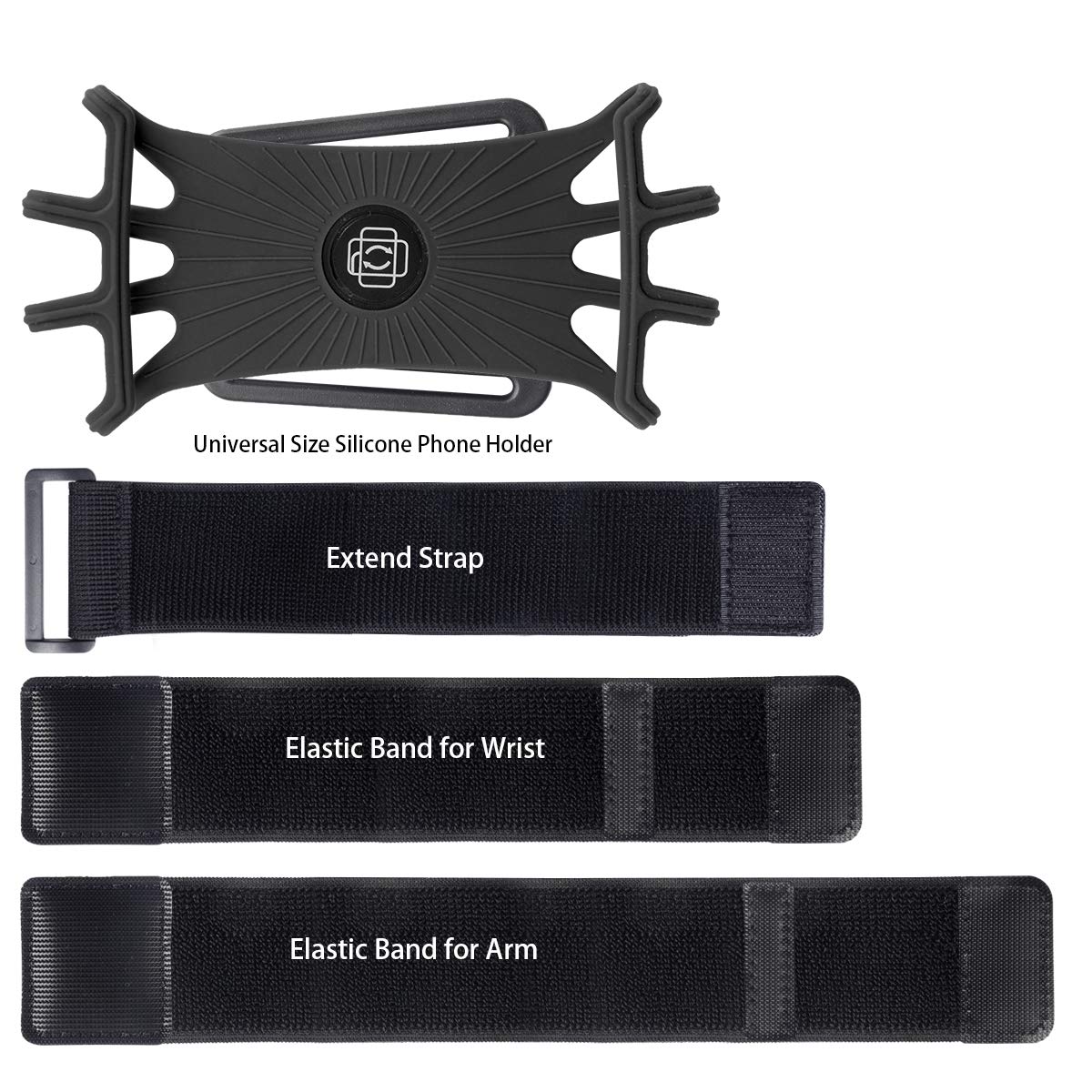 Phone Running Armband Phone Holder, 2 in 1 Arm Band Wrist Band for All iPhone All Samsung Phone All Huawei All Google Xiaomi LG (Black, fits for 4.0'' - 7.0'' Smartphone, with Extender Strap)
