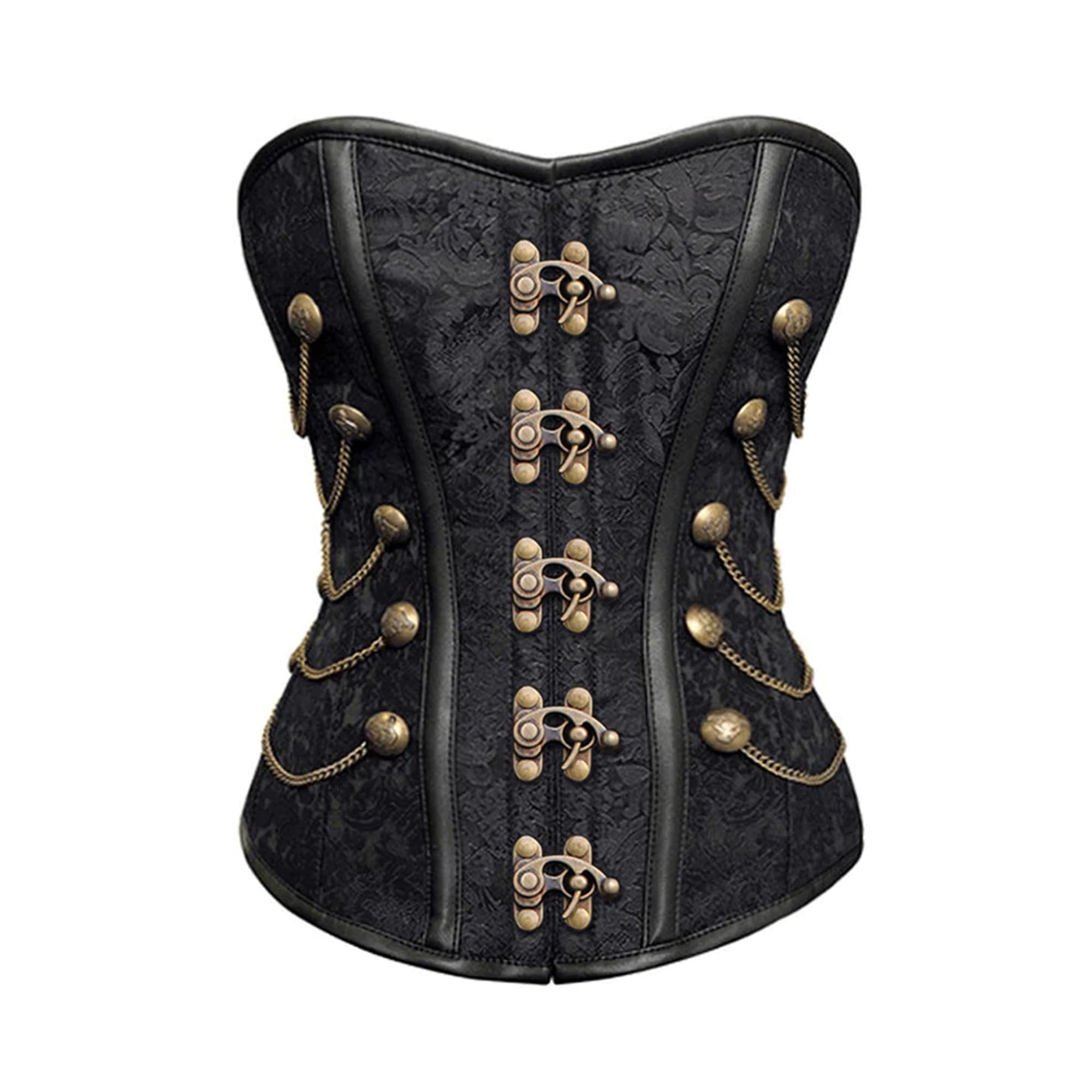 CorsetsNmore Womens Black Brocade Steampunk Antique Clasps Plus Size Costume Gothic Corset Overbust Top