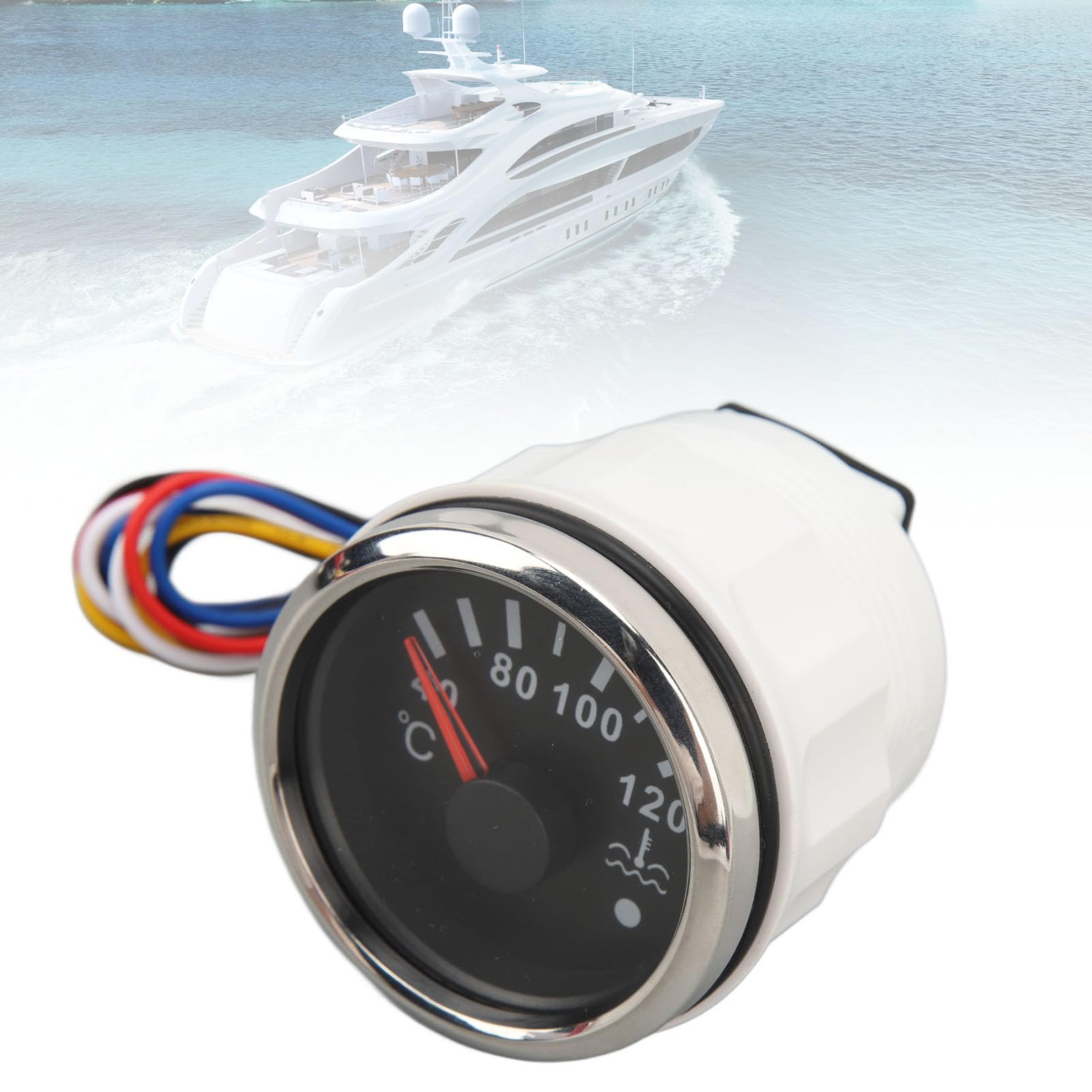Indicatore della Temperatura Dell'acqua, 52MM da 40 a 120 °C Termometro con Puntatore DC9 a 32V con Retroilluminazione per Camper Yacht Barche da Pesca Navi (Quadrante nero