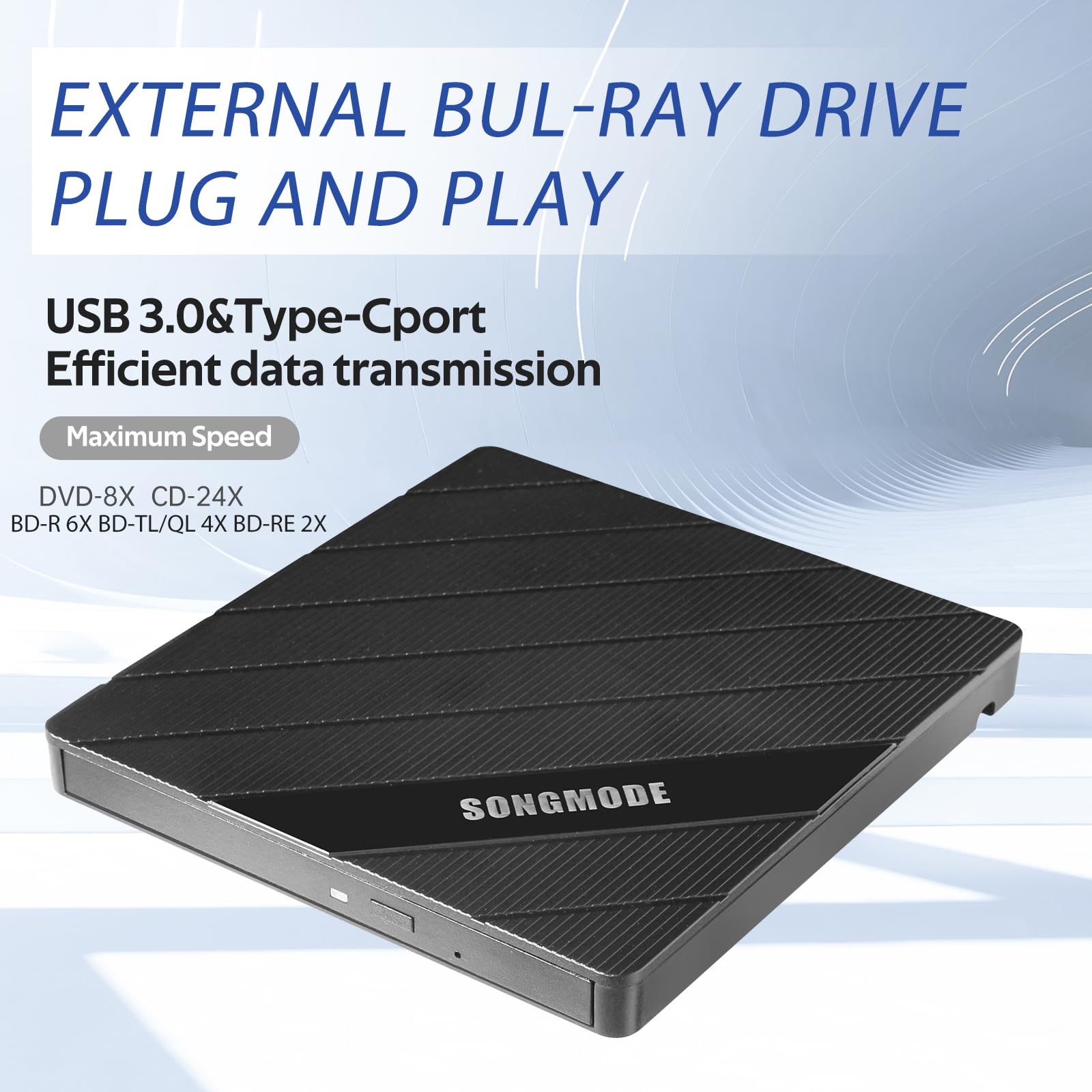 SONGMODE External Blu-ray Drive, USB 3.0 Type-C Optical External Bluray/DVD Drive Burner with SD/TF Port, Support 100G Disc R/W for PC Compatible with Windows XP/7/8/10/11 Mac Laptop Desktop(UJ2X2)