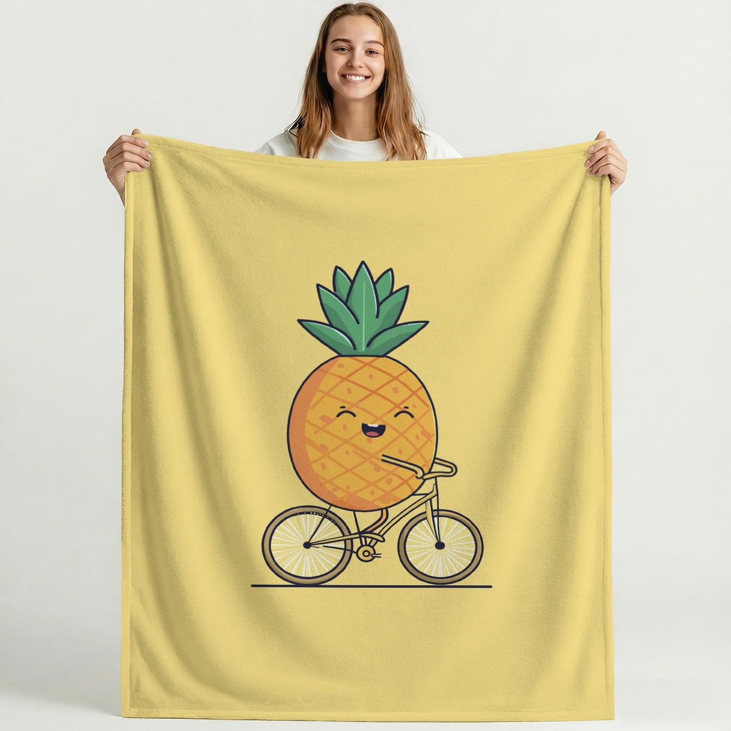 Générique Żółty flanelowy koc, minimalistyczny, kreskówkowy, ananas, przytulny koc, narzuta na łóżko, sofę, wystrój pokoju dziecięcego