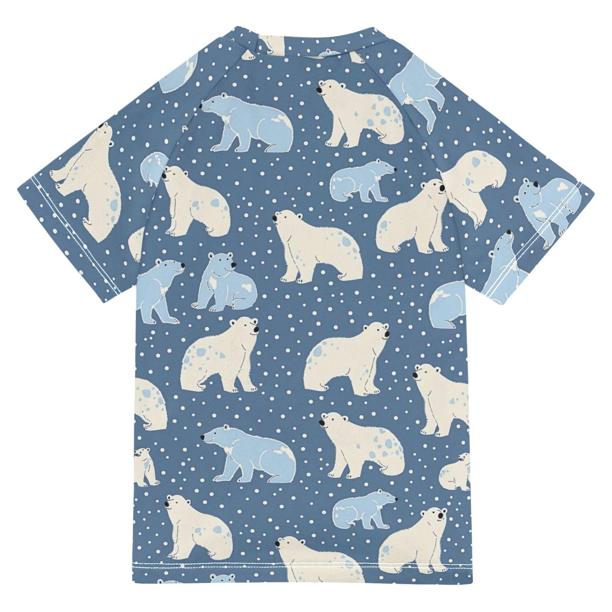 Cartoon Polar Bear Stars Blue Kids Bathing Suits Girls Sun Protection Beach Tops Swimwear Beach Tops 3T