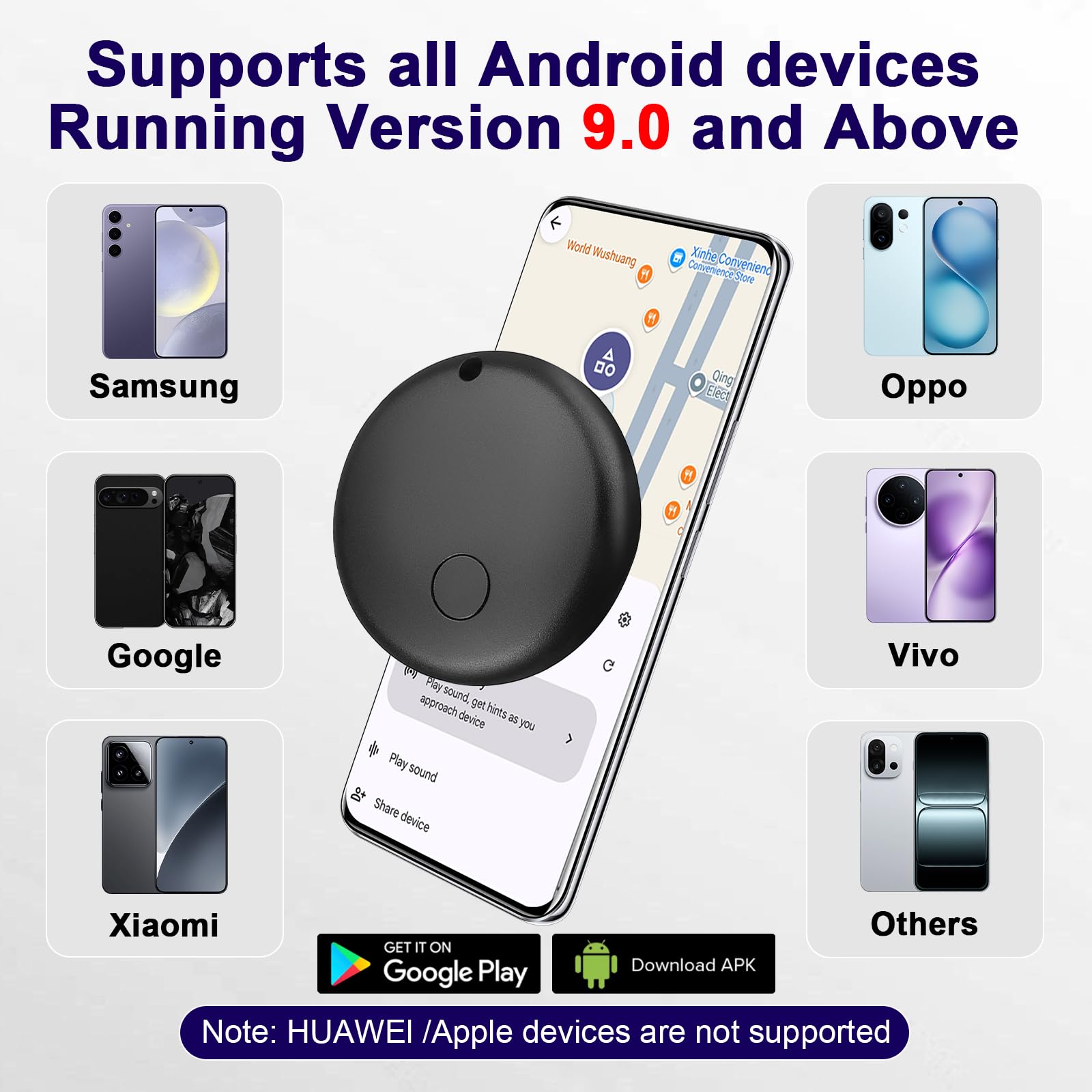 Airtracker, Android, 4 stuks, Android Smart Tag sleutelvinder, compatibel met Google Find Hub-app, alleen Android, Bluetooth tag-sleutelvinder voor bagage, portemonnee, koffer, tassen (zwart