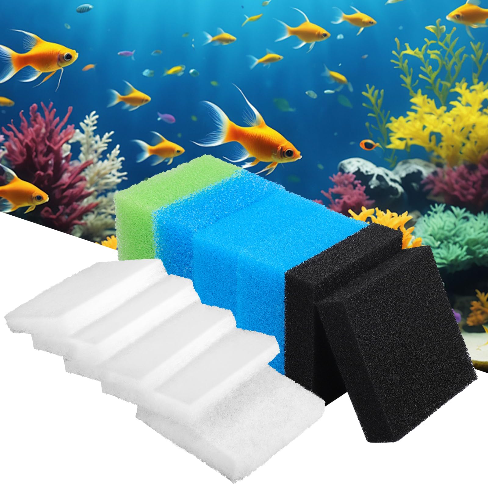 Nakutita Fish Tank Filter Sponges, Set of Compatible Aquarium Filter Foam for Juwel Compact/Bioflow 3.0/M, 2 Blue fine 1 Blue Coarse 1 Green Sponge, 2 Activated Carbon and 5 White Filter Sponges