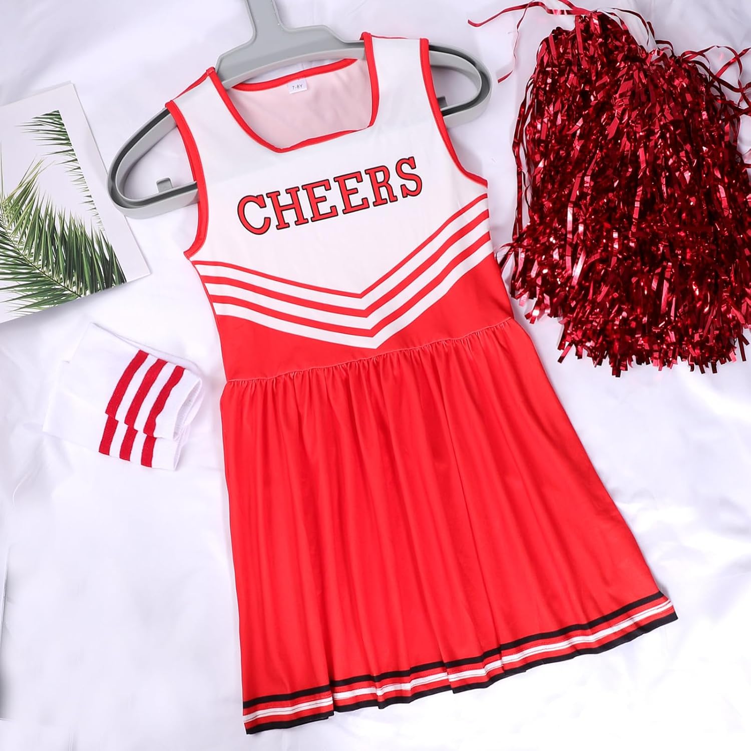 LiuSuper Cheerleader Costume for Girls, Bow&Poms&Socks, Halloween Kids Cheerleading Outfit High School Cheer Leader Dress Up - Image 8