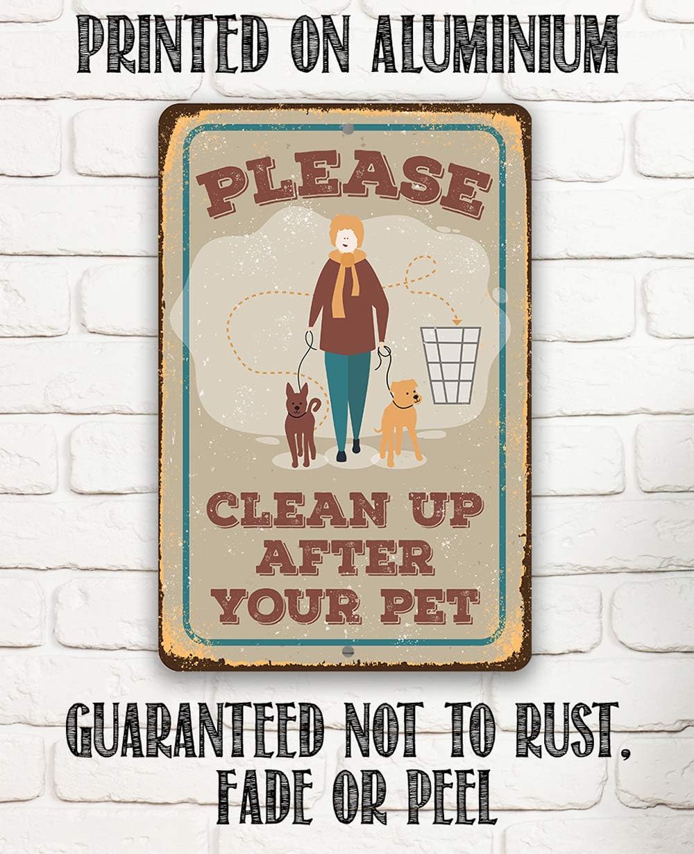 Please Clean Up After Pet Metal Sign – Funny Dog Wall Decor for Home – Durable Indoor/Outdoor Sign – Rustic Yard or Fence Warning Sign – Decorative Pet Owner Wall Art (8" x 12")
