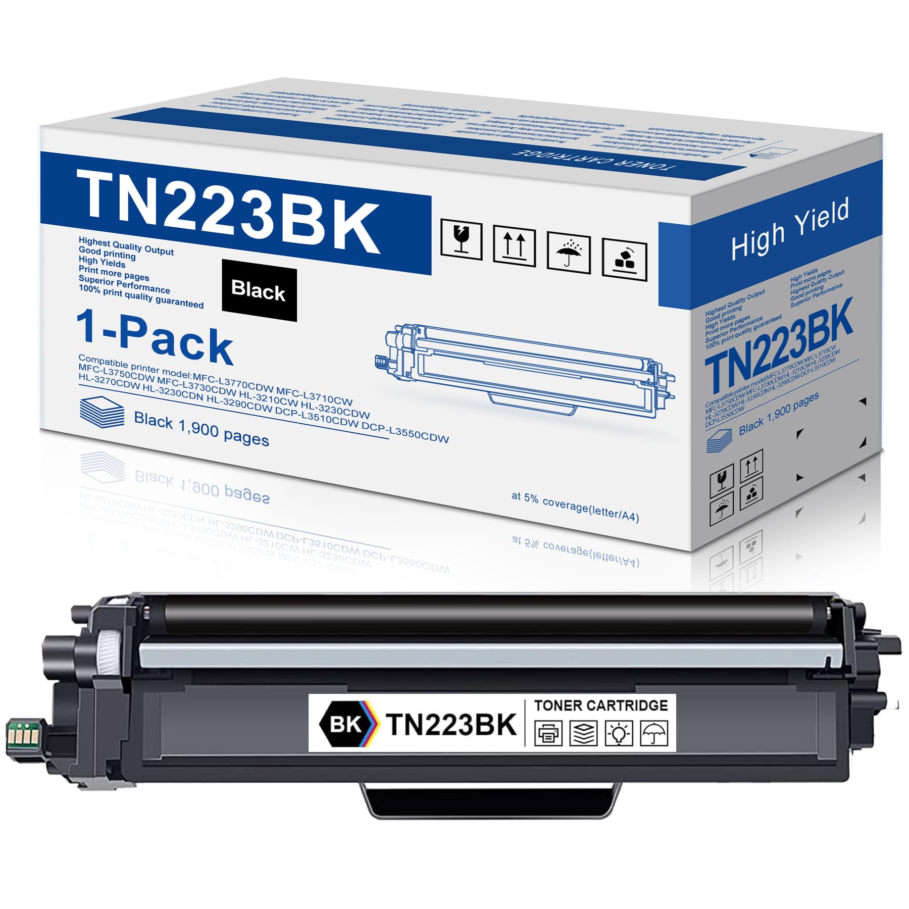 TN223BK TN227BK Toner Cartridge Replacement for Brother TN223 TN-227 TN223BK Toner Work with MFC-L3770CDW MFC-L3710CW MFC-L3750CDW HL-L3210CW HL-L3230CDW Printer (1 Black)